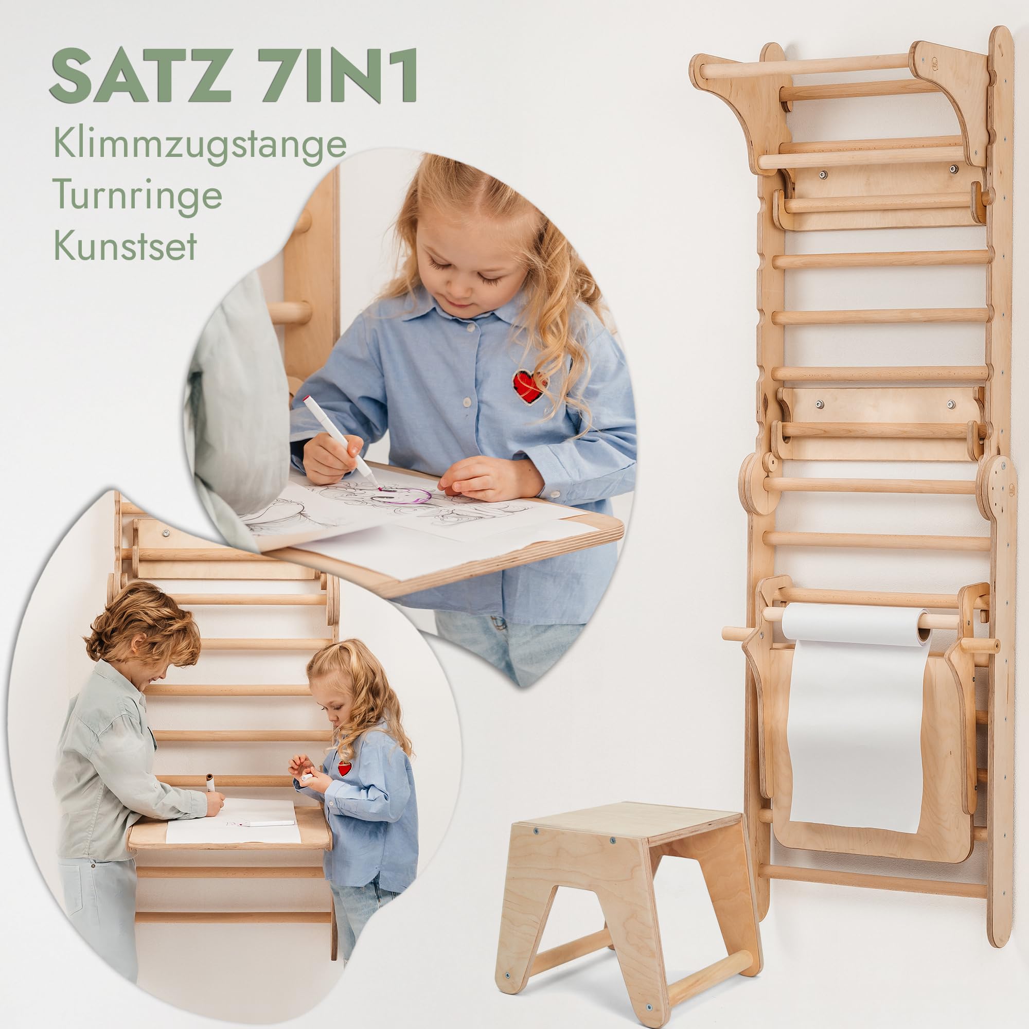 Goodevas Swedish Ladder Indoor Kids Gym: Zestaw do wspinaczki Montessori Play Gym przeznaczony do zastosowania w pomieszczeniu - drewniane zabawki do wspinaczki dla maluchów w wieku 1-7 lat