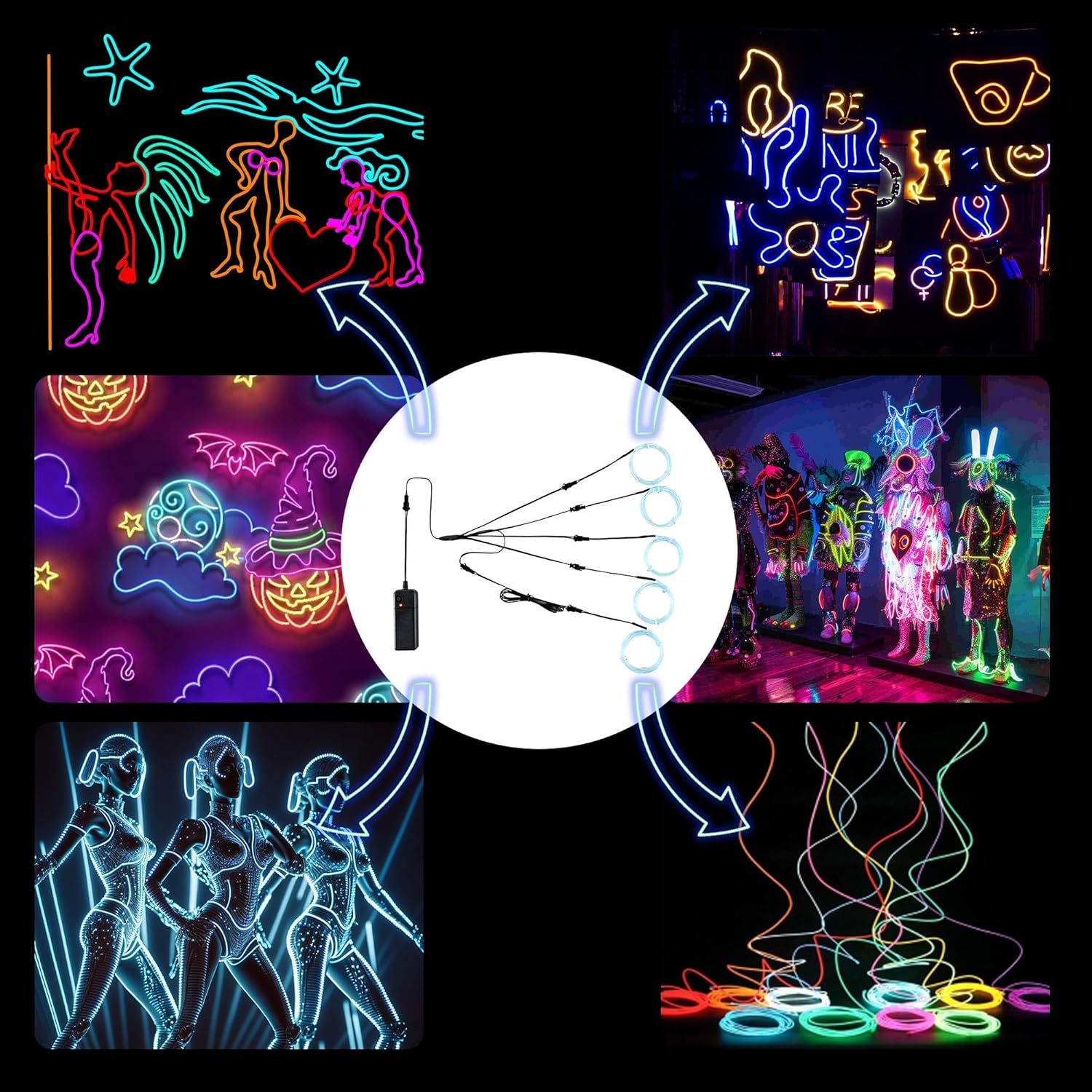 Oybete LED Neon Light 5-in-1 Meter EL Wire, Glowing Decoration Wire for Birthday Parties, DIY, Rave Occasions, Festivals, Gifts (Ice Blue)