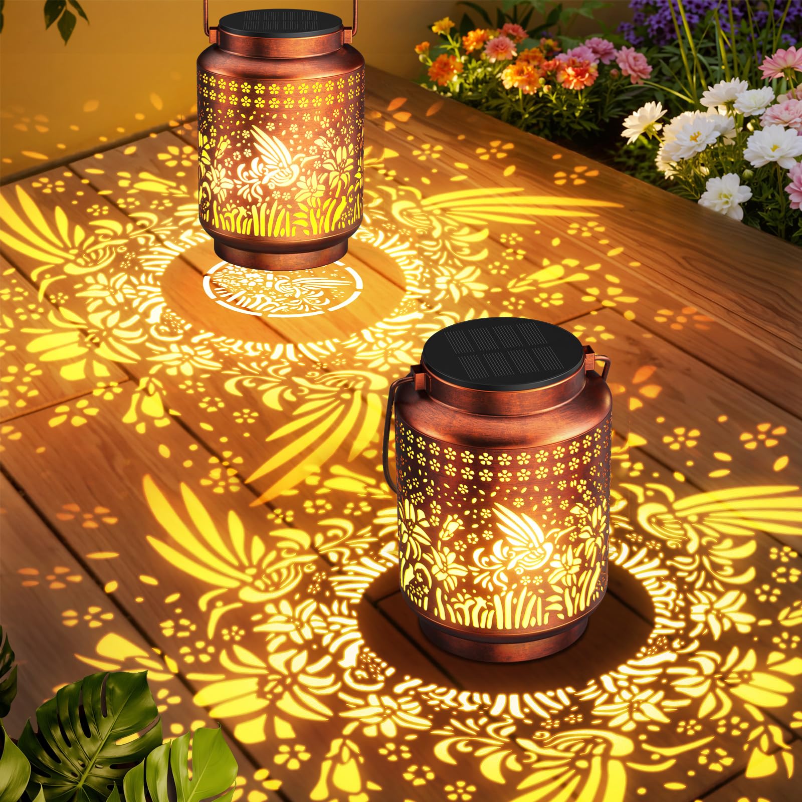 BUCASA 2 Pack Solar Lanterns Birthday Gifts for Women Mum, Hummingbird Solar Lights Outdoor Garden Ornaments, Waterproof Hanging Garden Lights Hummingbird Presents for Her Grandma Table Patio Balcony