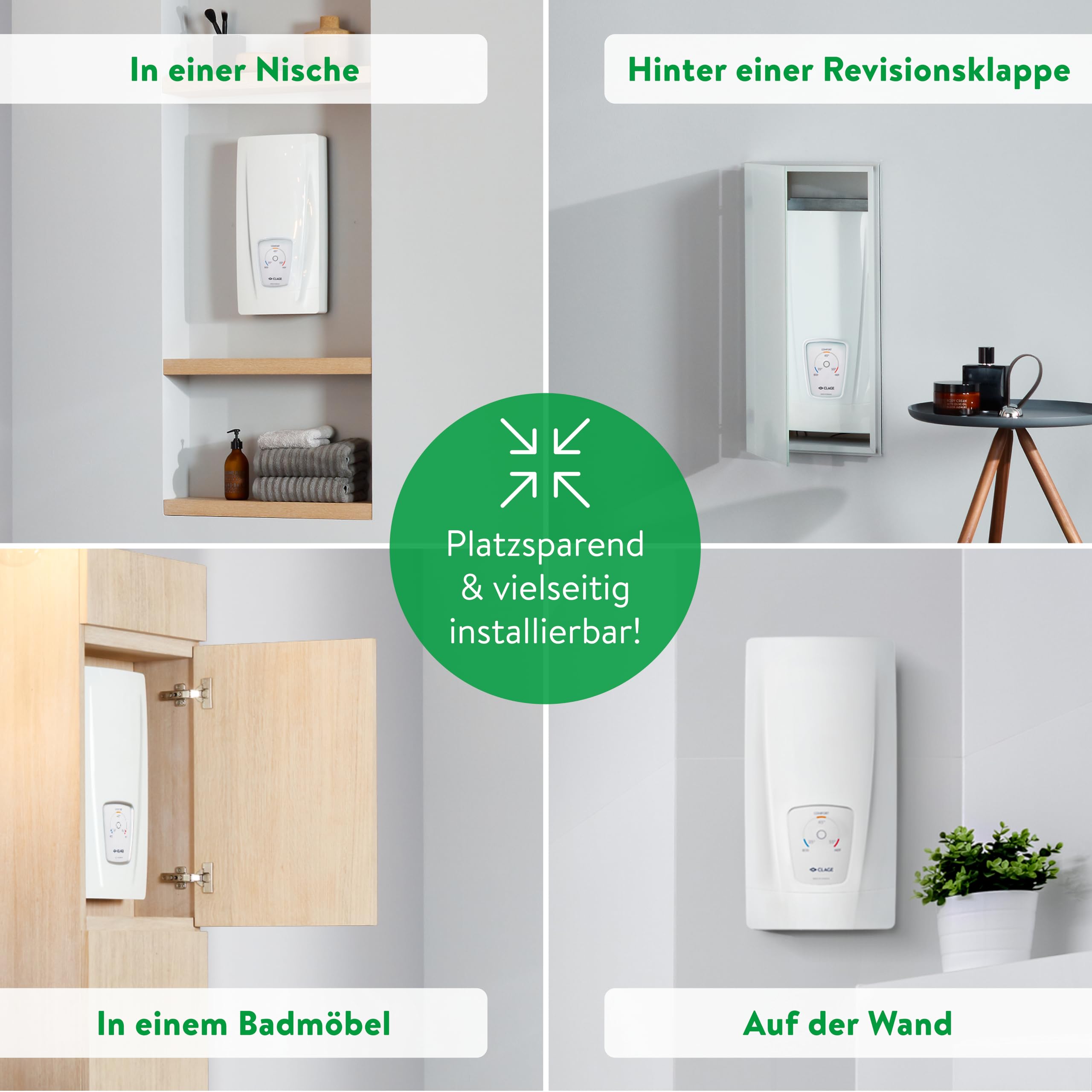 CLAGE DLX24 Next elektronisch geregelter Durchlauferhitzer, Bad/Gruppenversorgung, 24 kW 400V, Temperaturwahl 35, 45 oder 55°C, energiesparend, VDE-GS geprüft, 3200-36224 [Energieklasse A]