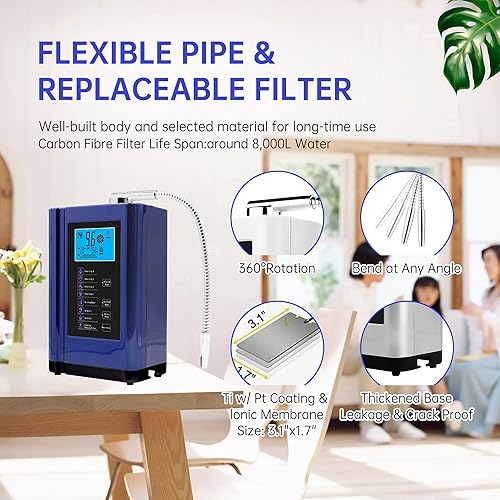 Vista 8 de Ionizador de agua alcalina, hasta -500 mV ORP, máquina purificadora de agua con pH 3.5-10.5, filtro de agua alcalina para el hogar con 7 ajustes