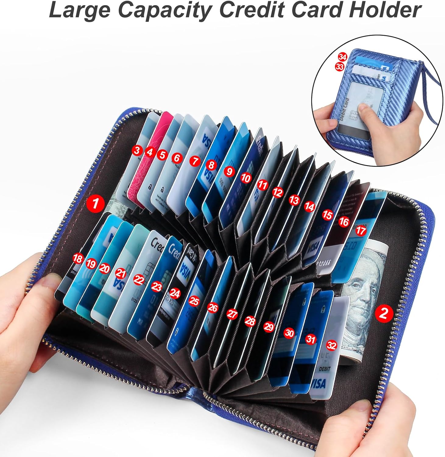 EcoVision RFID Credit Card Holder Wallets for Women Large Storage Space Accordion Zipper Card Case Holder,Leather Organizer Case with Lanyard - Image 8