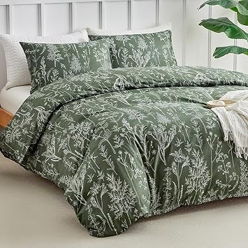 Tokokimo King Size Duvet Cover Sets Forest Green Bedding Set - Little Flowers Print Green Bedding Sets King Size 1x Quilt Cover, 2x Pillowcases Soft Microfibre Duvet Cover Sets 230x220 cm