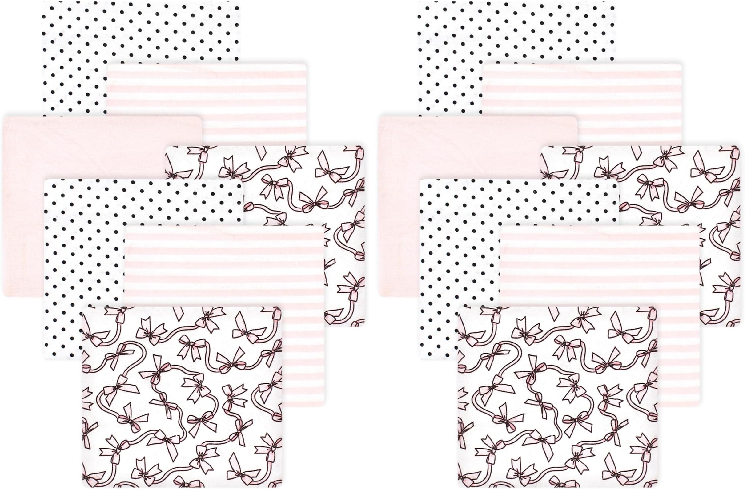 Hudson Baby Little Treasure Cotton Poly Flannel Receiving Blankets Multipack, Pink Bow, 30x30 inches (Pack of 2)