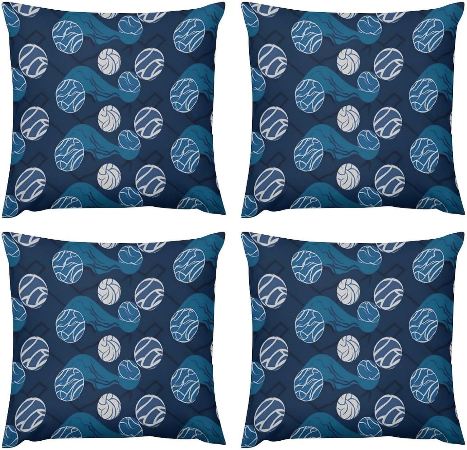Zippered Pillow Cover, Pillow Protector, Blue Volleyball Printed Pillow Cover of 4, Pillow Not Included