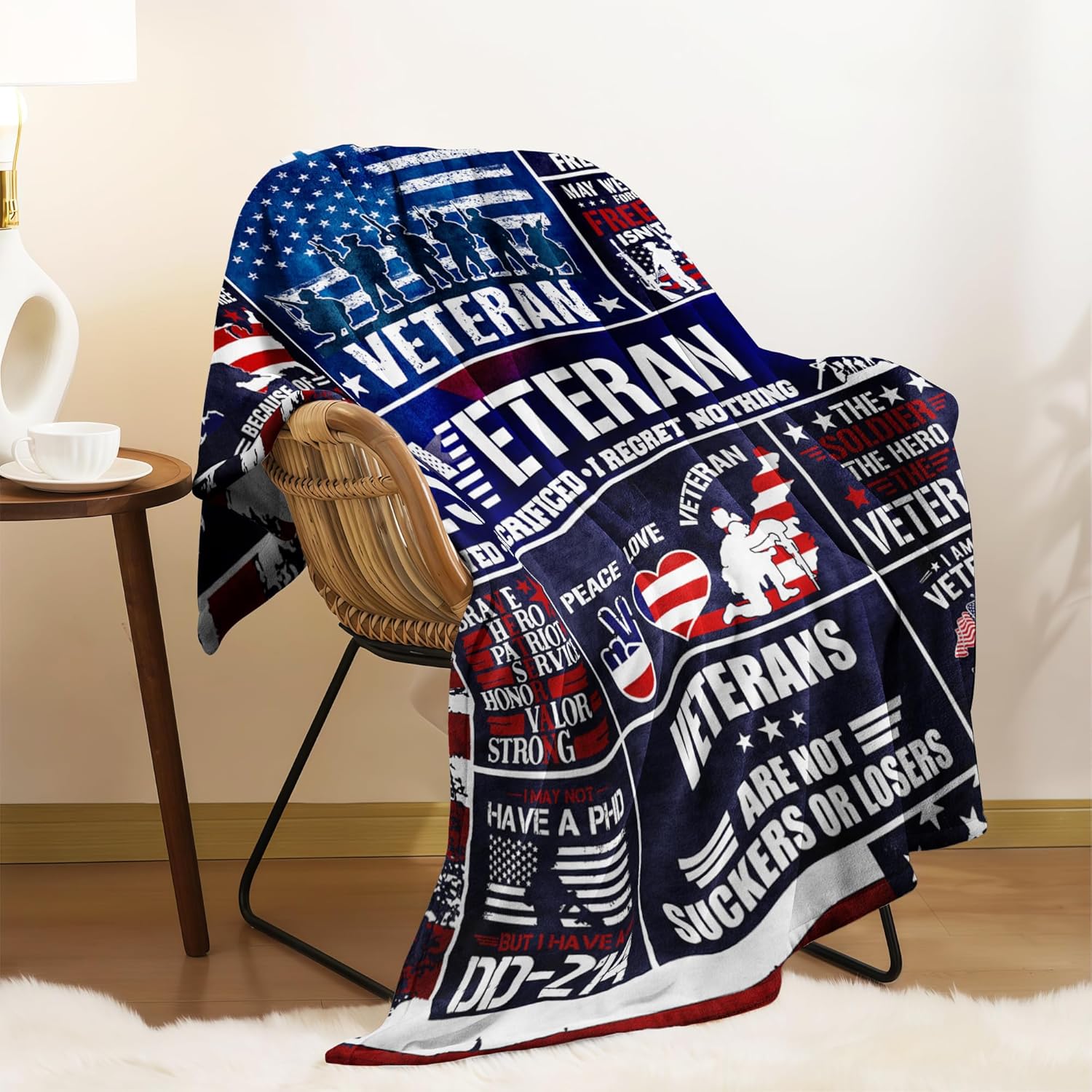 Veteran Gifts Blanket 60" x 50", Veterans Gifts for Men, Navy/Air Force/Korean War/Army Veteran Gifts for Men, Gift for Veterans Day Bulk, Veterans Gift for Army
