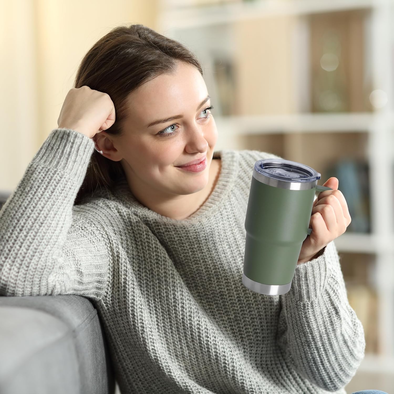 20oz Tumbler with Lid, Stainless Steel Tumbler with Handle, Metal Insulated Travel Coffee Mug with Handle, Double Wall Vacuum Spill Proof Tumbler Cup, Amy Green 1 Pack - Image 7