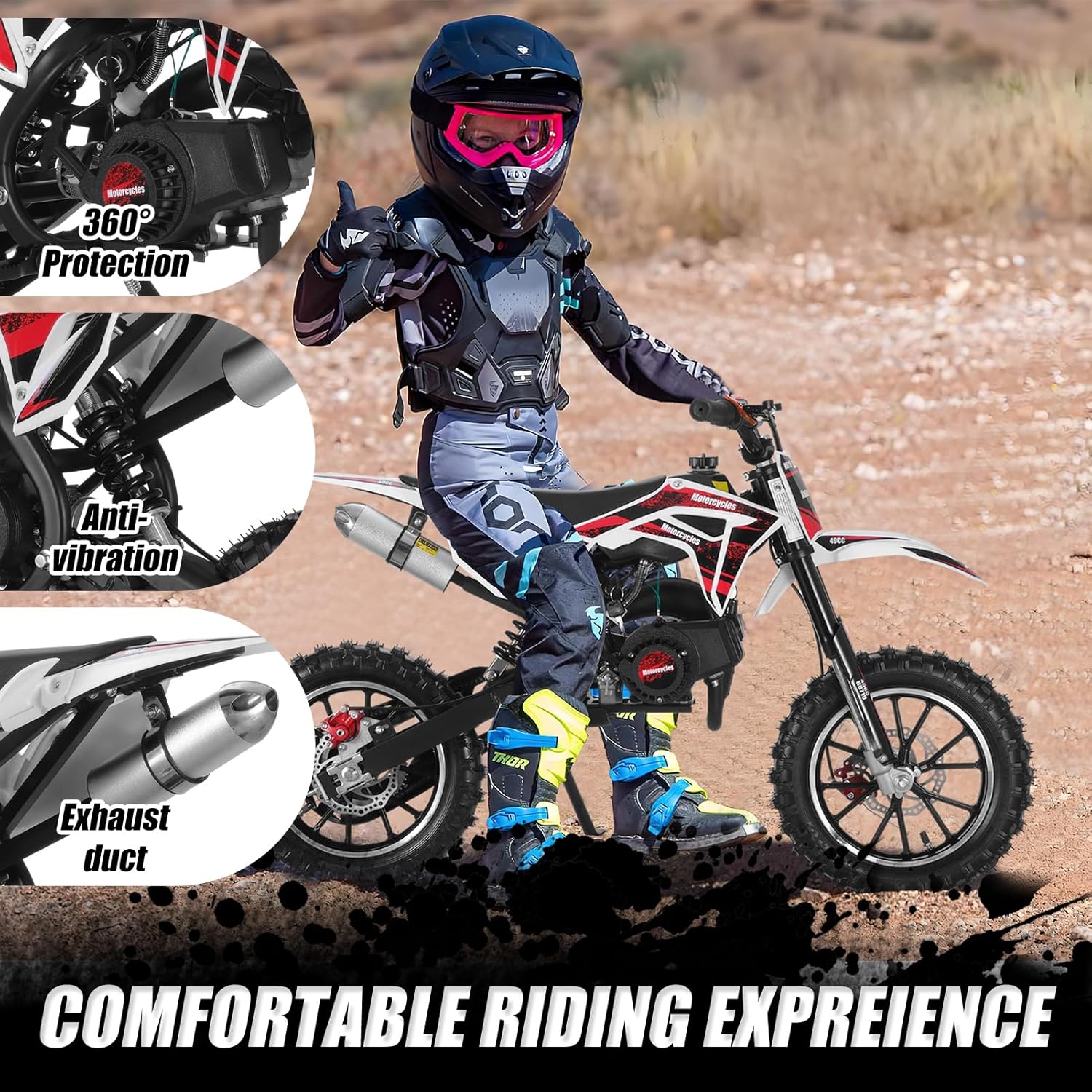 50cc Dirt Bike for Kids 8-14 - Gas Powered Mini Dirt Bike Motorcycle, 2-Stroke Pit Bike for Boys & Girls, Off-Road Pocket Bike with Front & Rear Disc Brakes (Black)