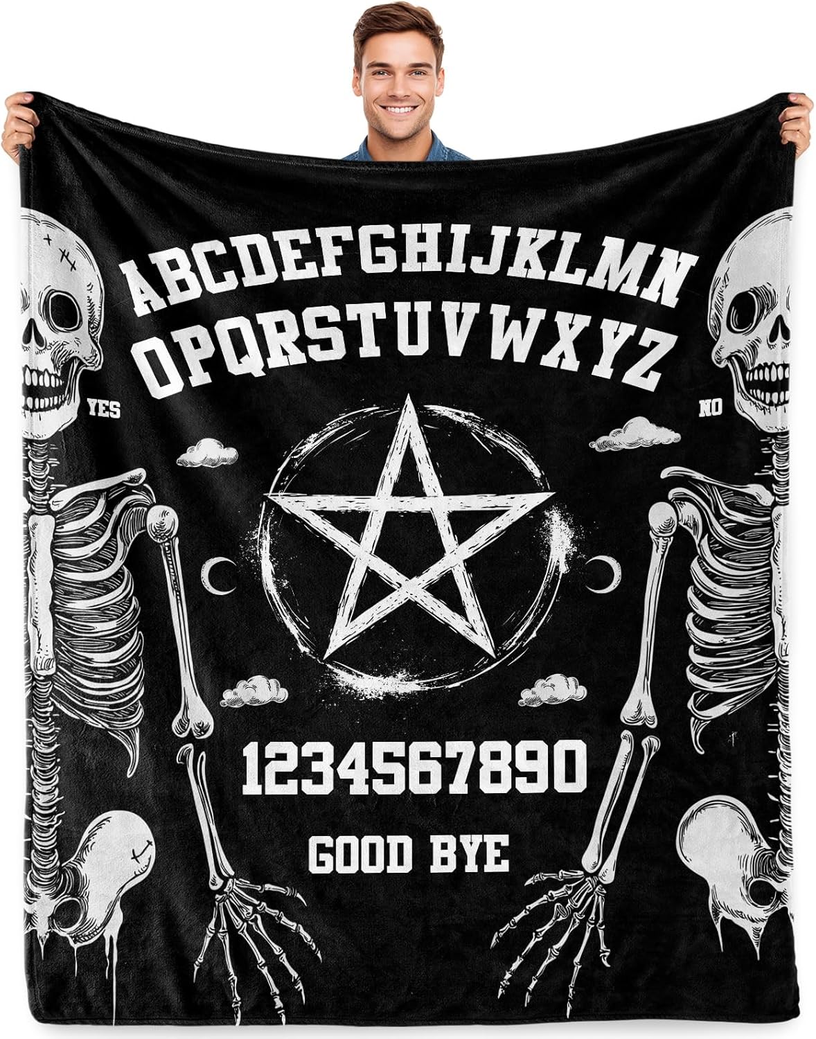 Jekeno Ouija Board Blanket Pentagram Gothic Witch Gifts Skeleton Skull Spooky Horror Gift for Women Men Kids for Halloween Birthday Christmas(50x60 Inch)