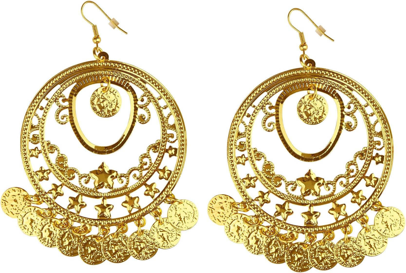 10024 Golden Earrings with Coins, Oriental Jewellery, Costume Accessories, Belly Dancer, Gypsy, Carnival, Theme Party