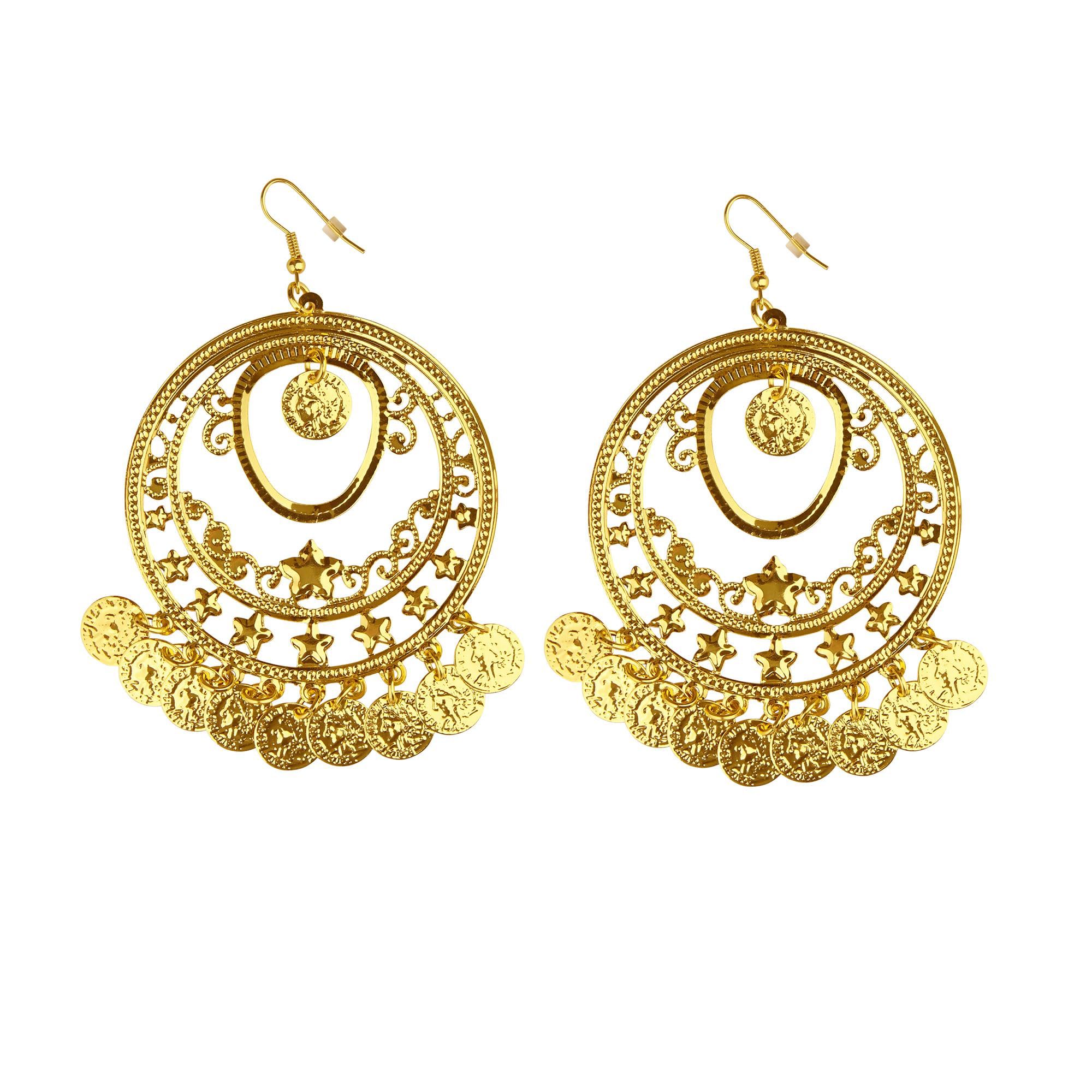 10024 Golden Earrings with Coins, Oriental Jewellery, Costume Accessories, Belly Dancer, Gypsy, Carnival, Theme Party