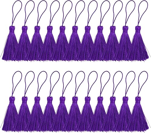 20 mini borlas pequeñas de 3.7 pulgadas, suaves, elegantes, hechas a mano, con lazo para cordón para llavero, aretes, joyería, graduación,