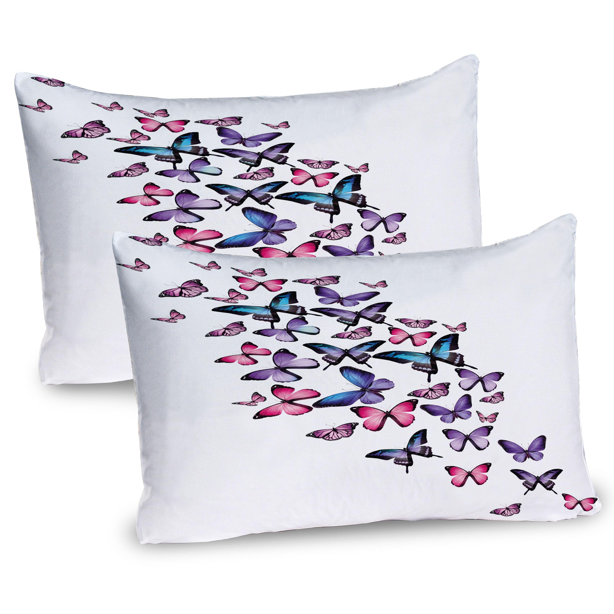 Ambesonne Navy and Blush Pillow Sham Set of 2, Various Butterflies Flying Together Spring Summer Nature Inspired, Quality Microfiber Bedding Item for All Seasons, 26