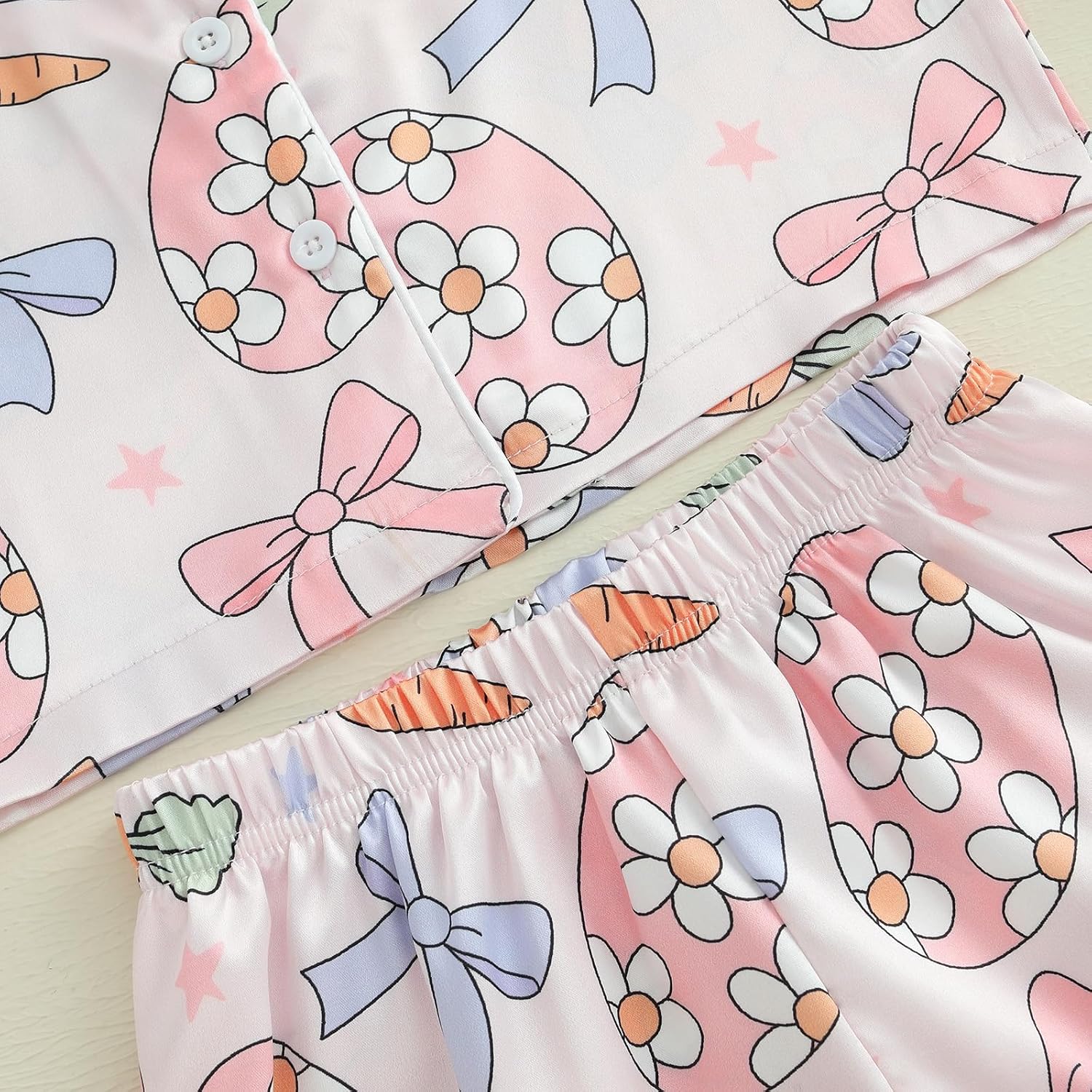 Ayalinggo Baby Girl Easter Pajamas Toddler Kids Bunny Pjs Feather Trim Satin Sleepwear Nightgown Button Down Shorts Set