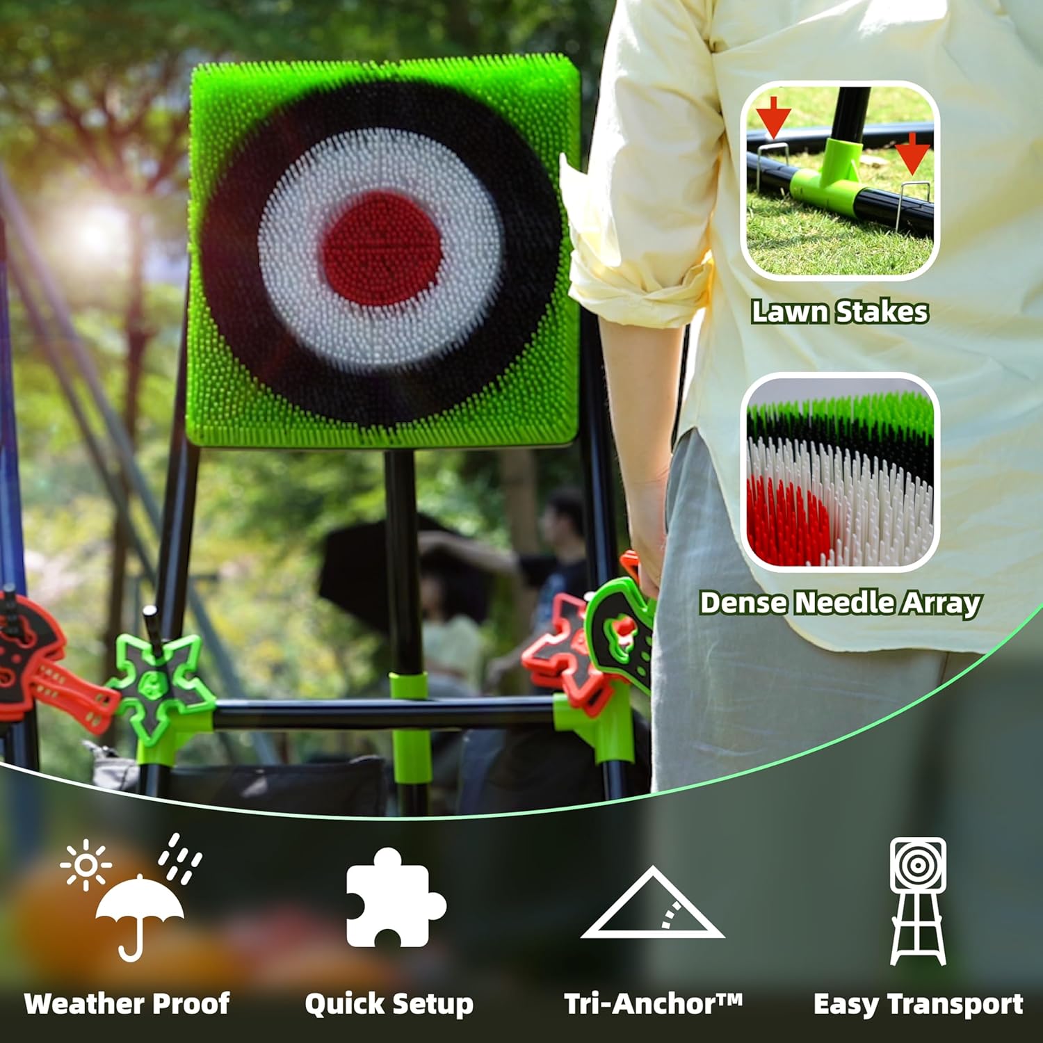 BunnyBoo Family Axe Throwing Game for Backyard Fun | Safe Bristle Target Set with 4 Axes & 4 Darts for Kids & Adults | Lightweight & Portable for Carnival, Camping, Party and Indoor/Outdoor Games