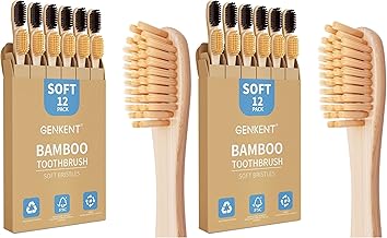 GENKENT Bamboo Toothbrush Eco-Friendly Natural Charcoal with BPA Free Soft Bristles (Pack of 2)