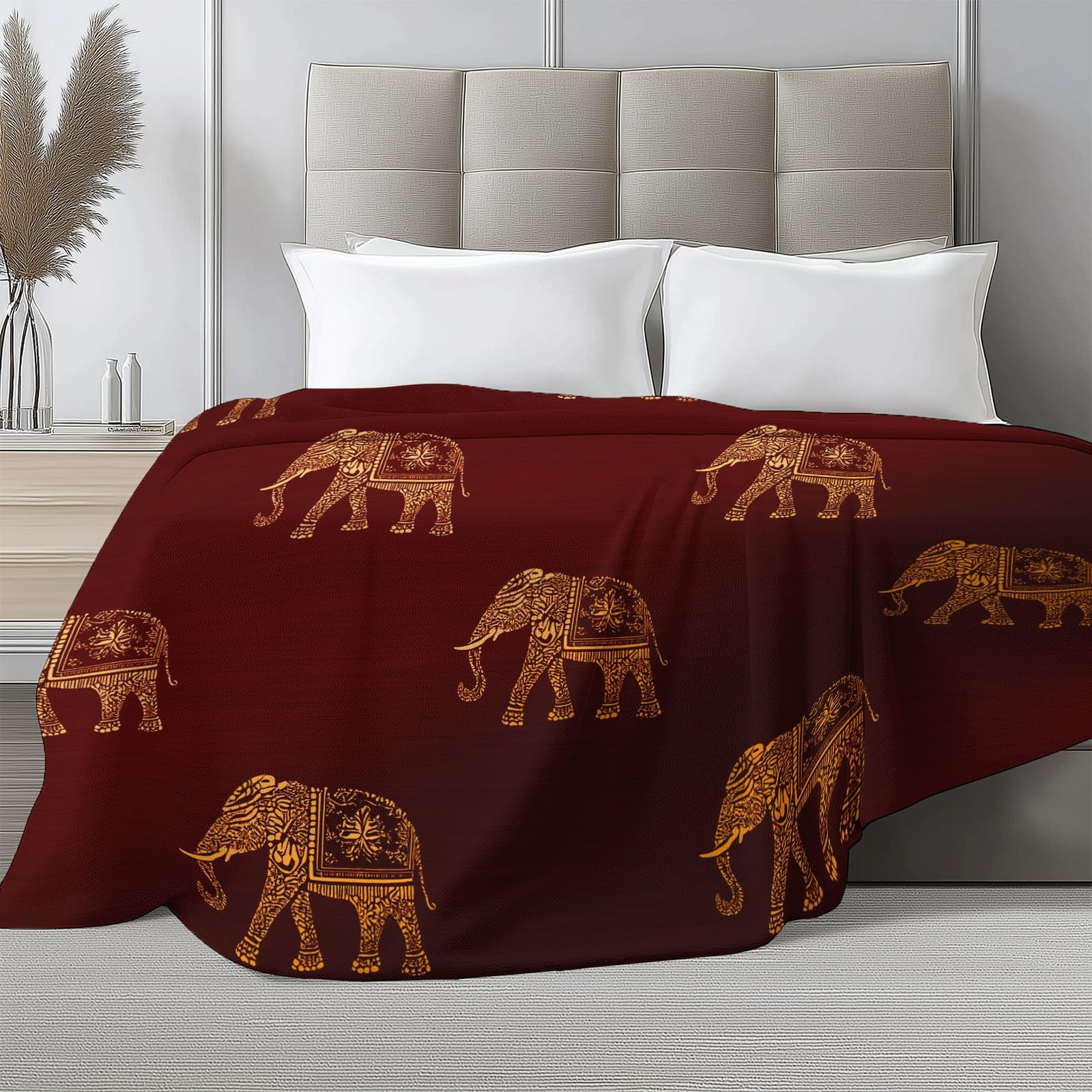 Miękki koc sherpa ze wzorem słonia, 180 x 200 cm, dla dzieci i dorosłych, retro tradycyjna pościel flanelowa z nadrukiem, hipoalergiczna, ciepła narzuta na łóżko, sofę, krzesło, łóżko, do salonu, 180