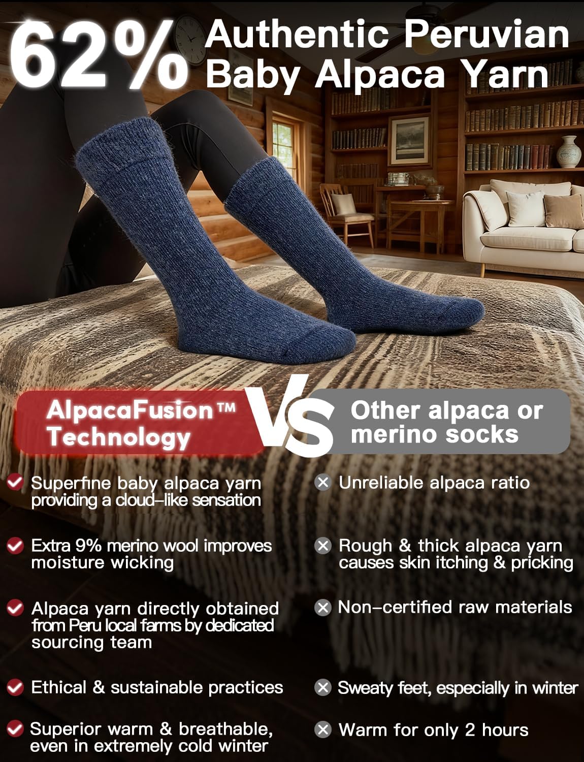 Alpaca Wool Thermal Winter Boot Socks Heavyweight Thick Warm Padded Moisture-Wicking Insulated Cold Weather