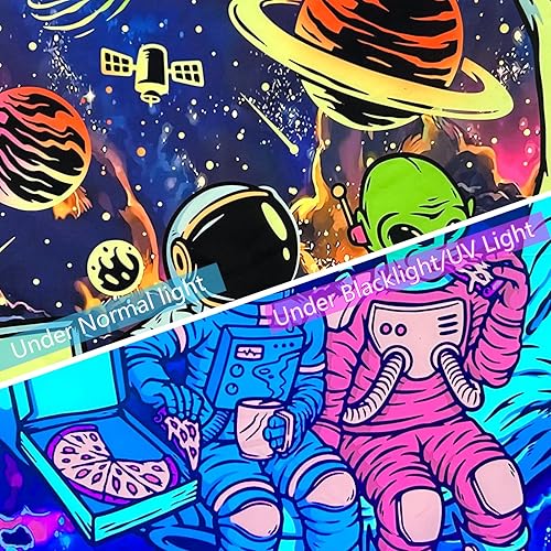Miniatura 5 de Psyhilar Blacklight - Divertidos pósteres de astronauta espacial de extraterrestres para adultos nubes trippy y luna planeta luz negra estrellas de