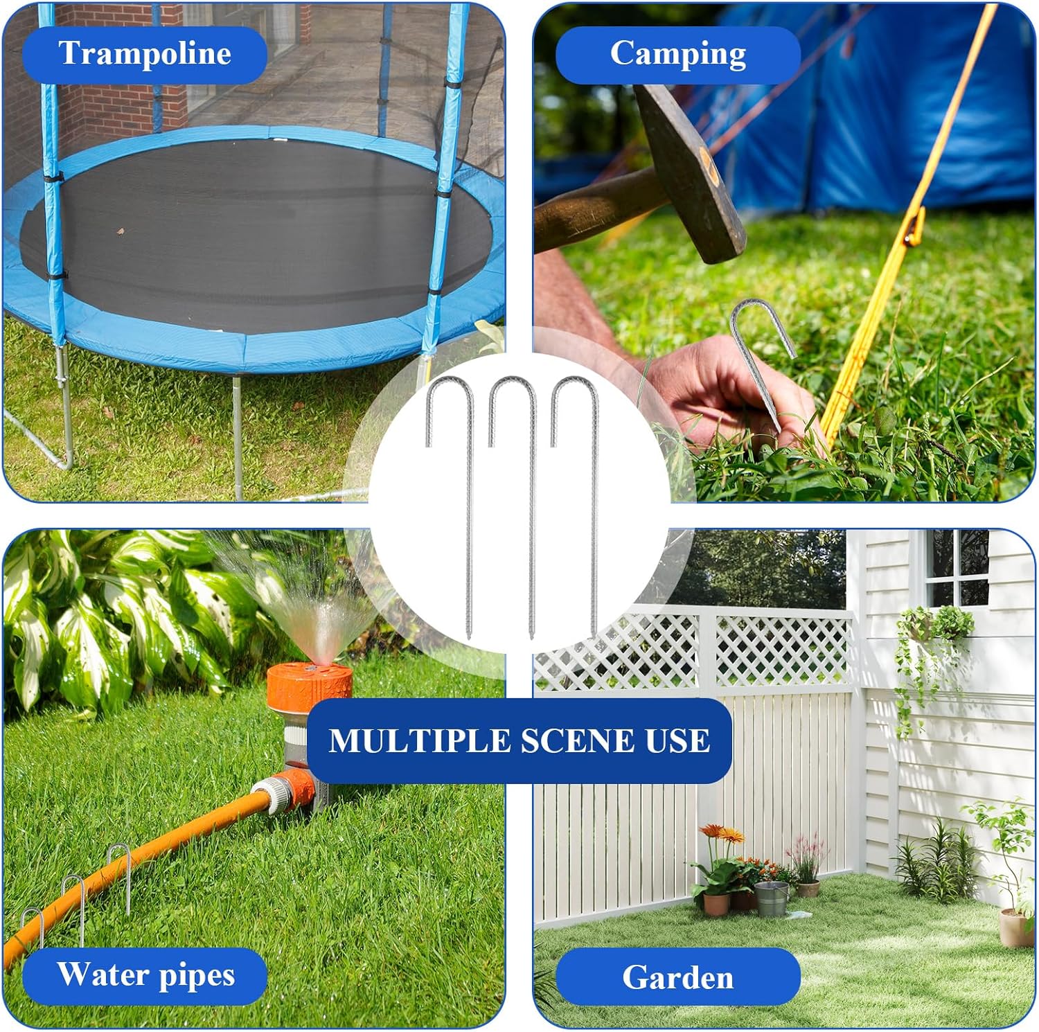 CertBuy 30 Pack Rebar Stakes 12inch, Galvanized Rebar Stakes J Hook, Heavy Duty J Hook Ground Anchors, Curved Steel Support Garden Stake with Chisel Point end for Canopies, Sheds, Swing Sets