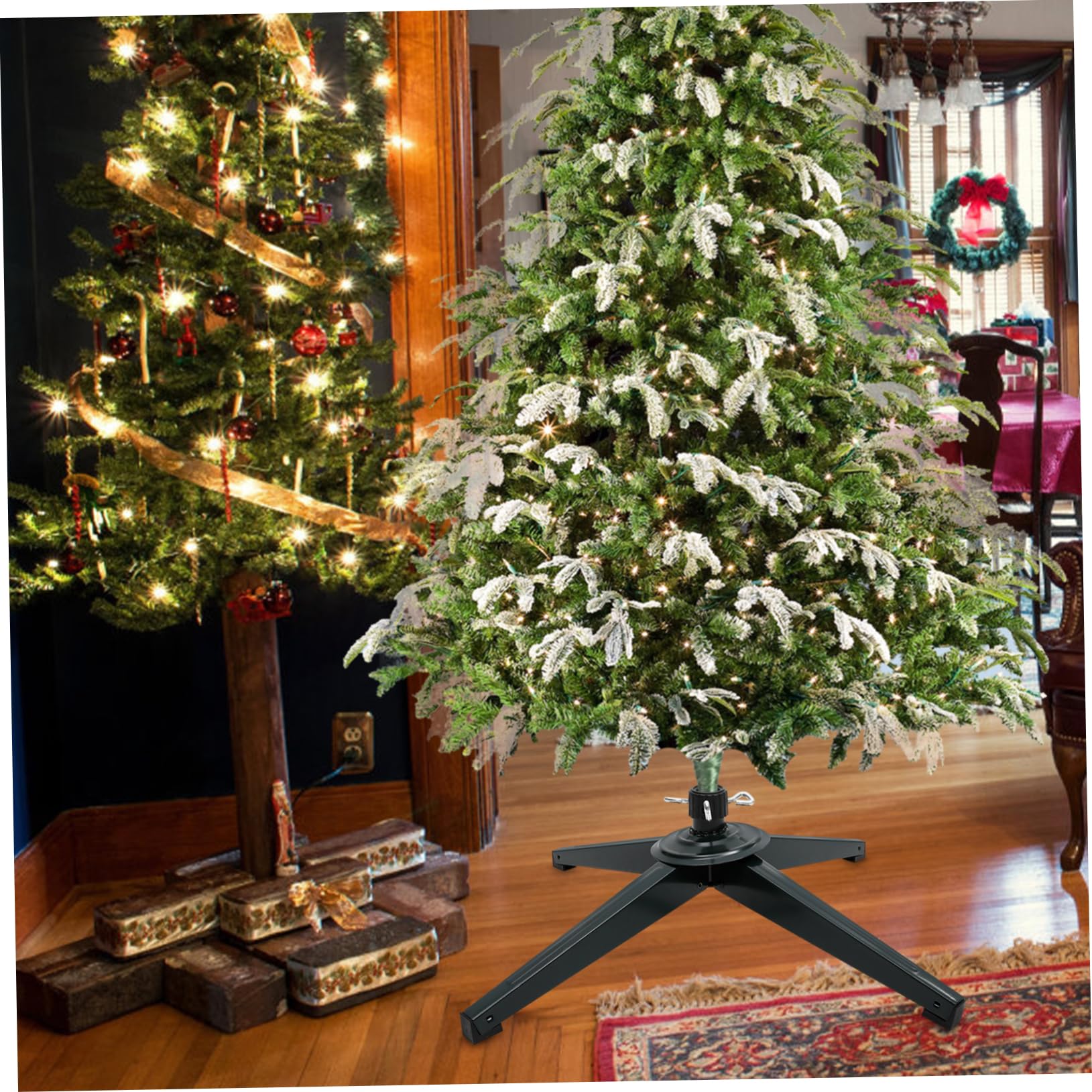 Soporte de Árbol de Navidad de Hierro Resistente y Plegable Base Estable con Placa de Bloqueo Plana Diseño Compacto para Almacenamiento Fácil para Árboles Artificiales con Añade