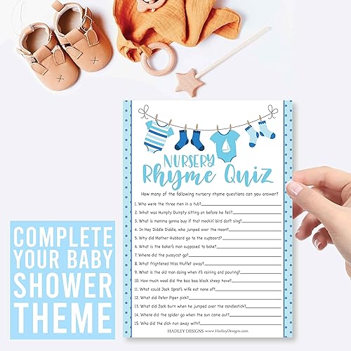 Miniatura 9 de Hadley Designs Juegos de baby shower azul para niños, 2 juegos de doble cara, 25 Baby Shower a juego, 25 juegos de baby shower de rima, divertidos