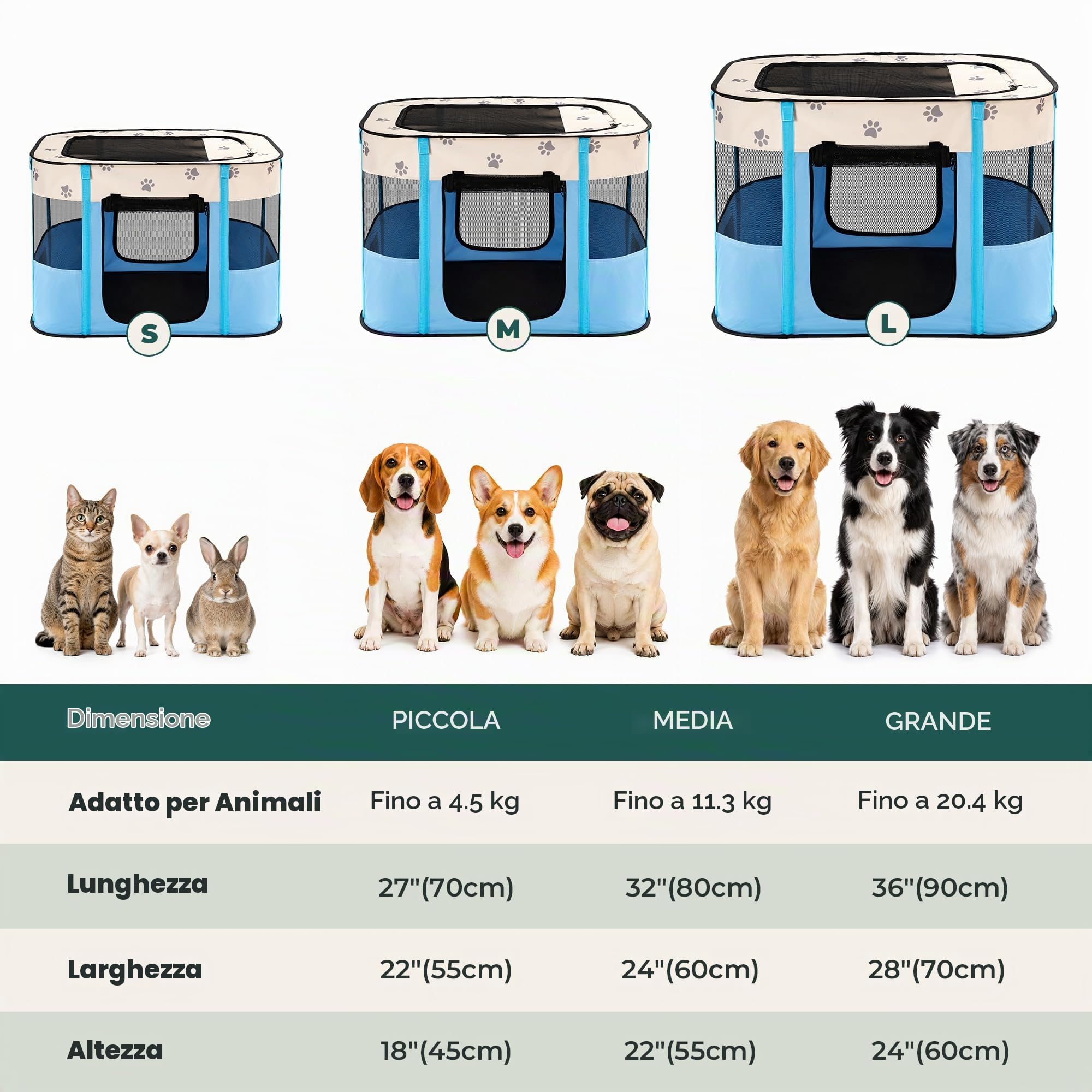Avont Box portatile per cani e gatti, pieghevole e pop-up, da viaggio, con pavimento e porta in rete, per interni ed esterni, tenda pieghevole – S, blu