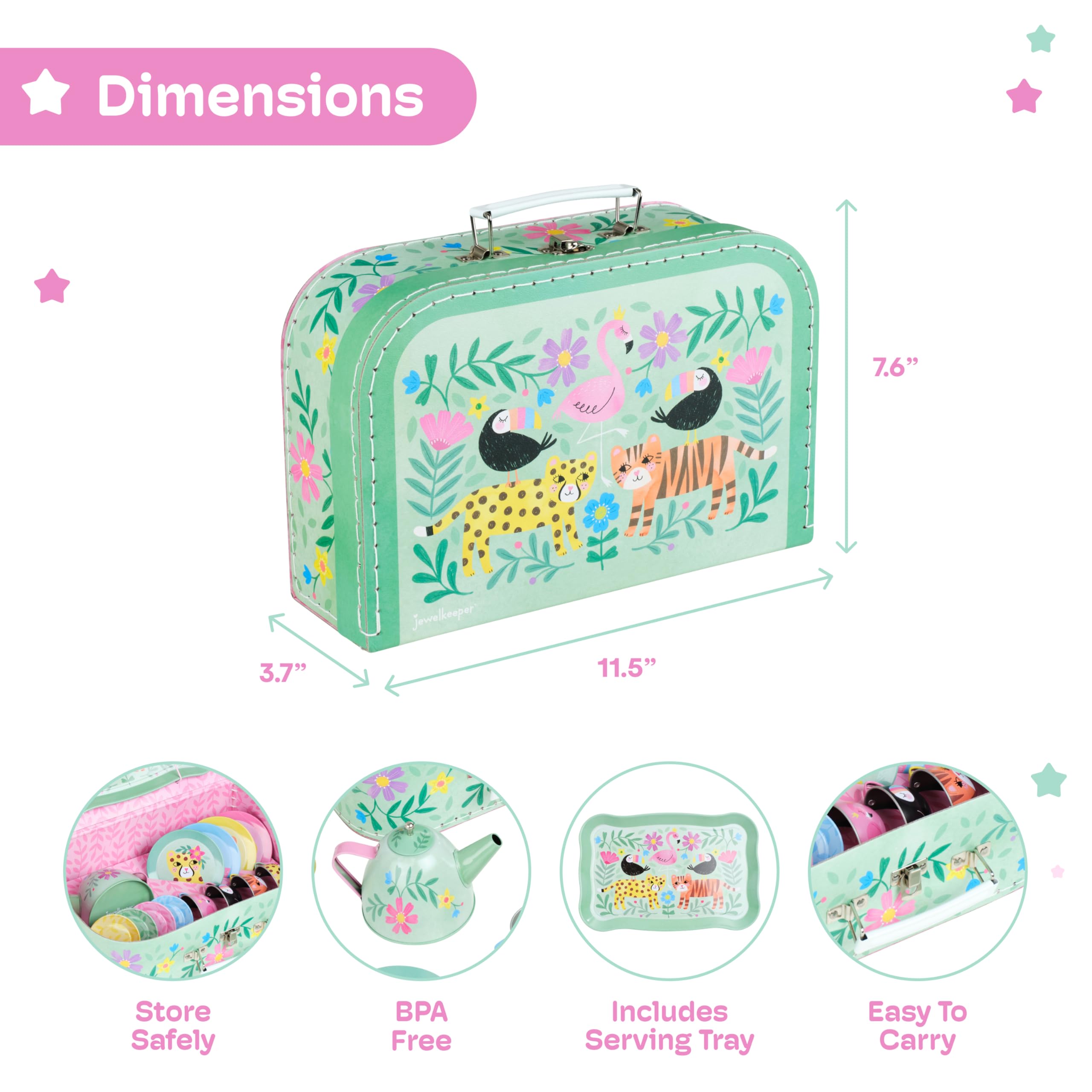 Jewelkeeper - Set Da Tè Per Bambini 15 Pezzi E Custodia Per Il Trasporto - Design Safari