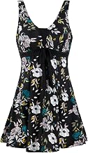 Wantdo Women's 1 Piece Swimsuit Slimming Skirt Slim V Neck Tummy Cover Tankini Dress Floral Push Up Plus Size