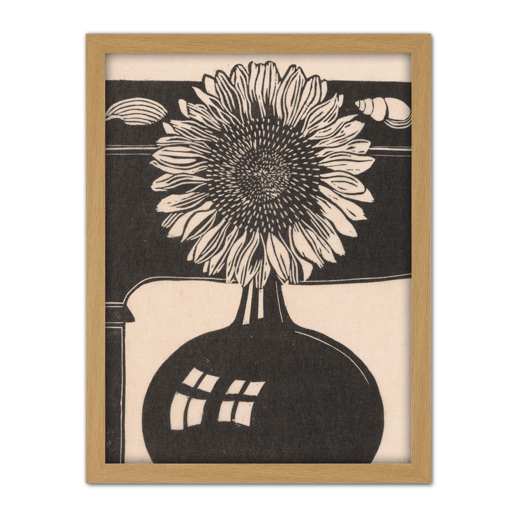 Artery8 Mesquita Sunflower Vase Shells 1914 Artwork Framed Wall Art Print 18X24 Inch