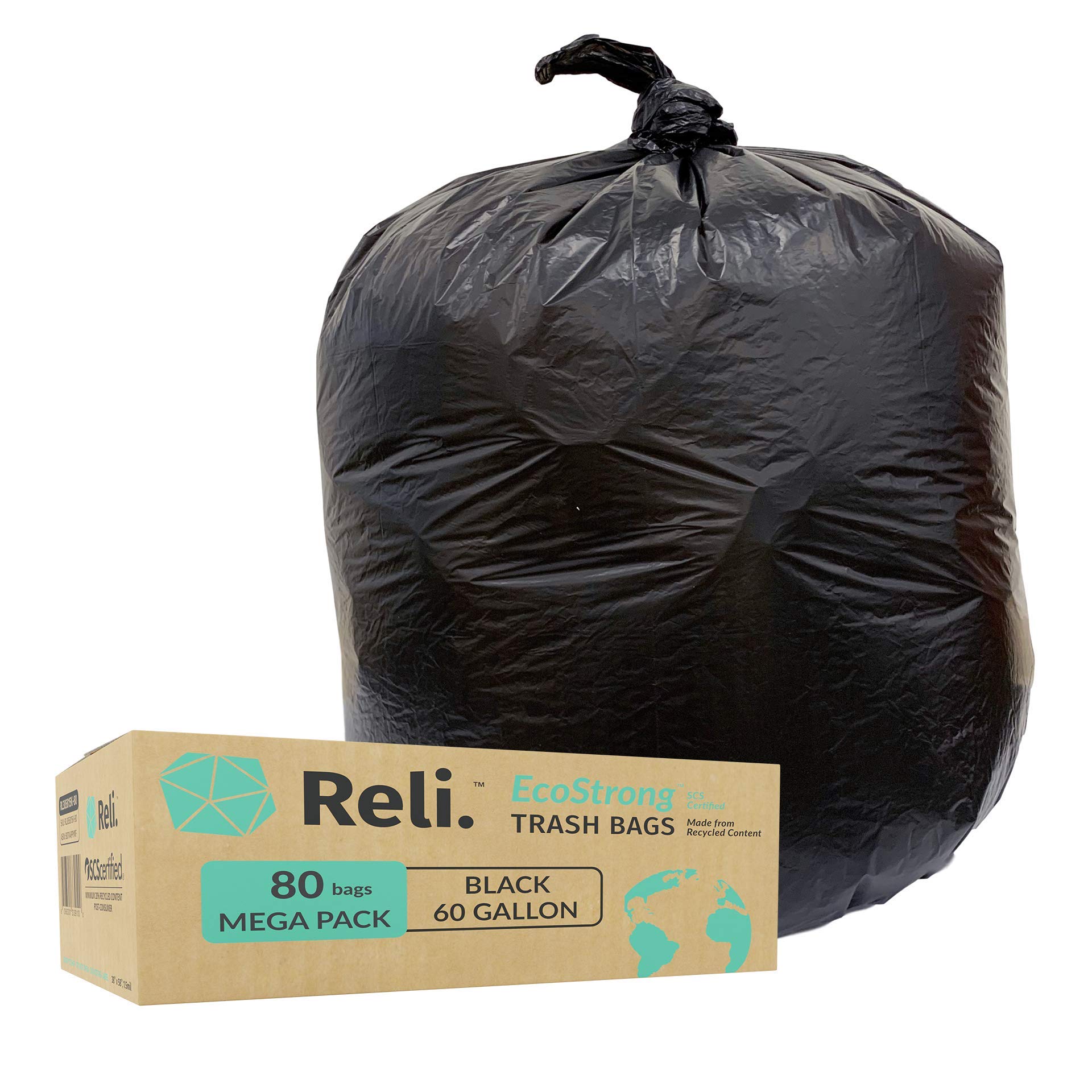 Reli. EcoStrong 55 Gallon Trash Bags (80 Count) EcoFriendly Recyclable