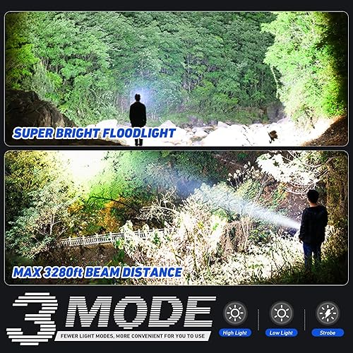 Miniatura 3 de Linternas LED recargables de alto lúmenes, 90000 lúmenes, luz de flash súper brillante, 3 modos IPX7 impermeable, linternas tácticas de alta