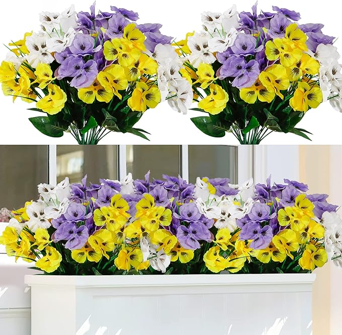 TOCHGREEN Artificial Fake Flowers Outdoor UV Resistant Artificial Pansies Wild Flowers Daisy 6