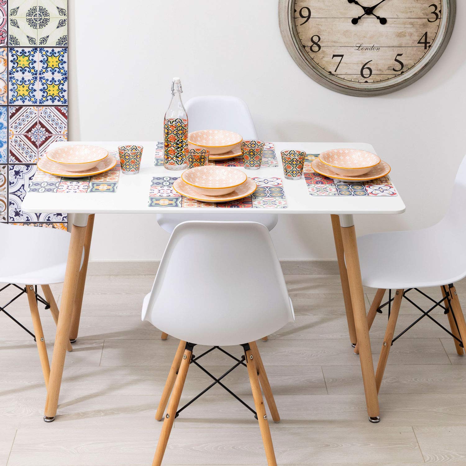 Baroni Home Tavolo Bianco da Pranzo in legno. Scrivania da Ufficio con Gambe in Legno 120X70X72cm