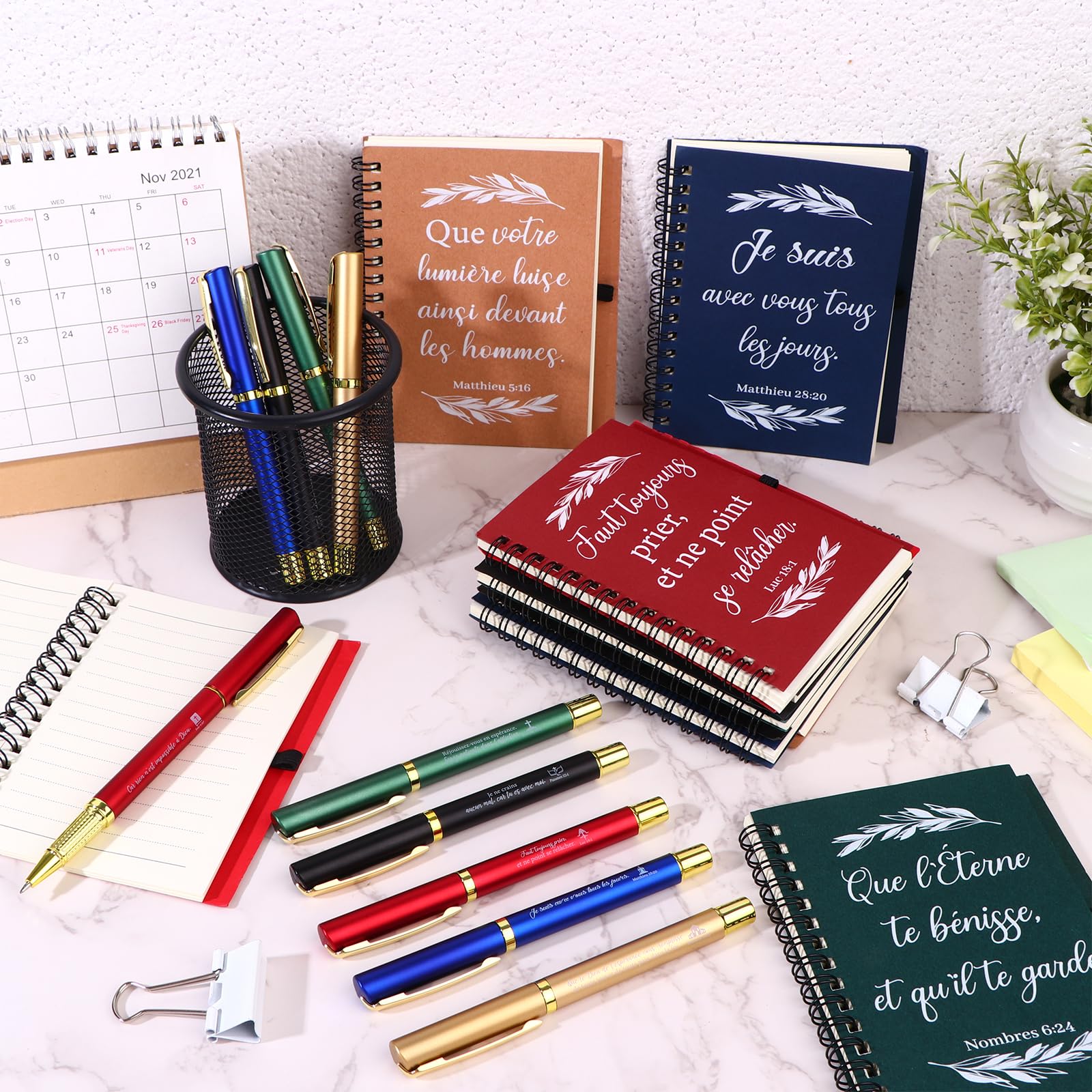 Coffret cadeau chrétien 20 carnets et stylos chrétiens en vrac journaux de prière avec versets bibliques stylo à bille religieuses inspirantes cadeaux pour lui elle collègue d'église,Multicolore