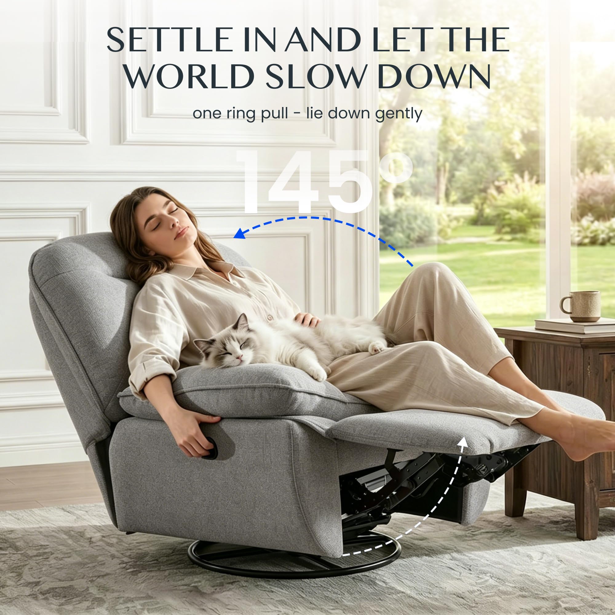 FLEXISPOT XC6 Sillón Relax, Sófa Giratorio con Función Balancín, Sillon TV con Respaldo Ajustable, Silla Reclinable para Dormitorio, Salón y Cine en Casa (Gris Claro)