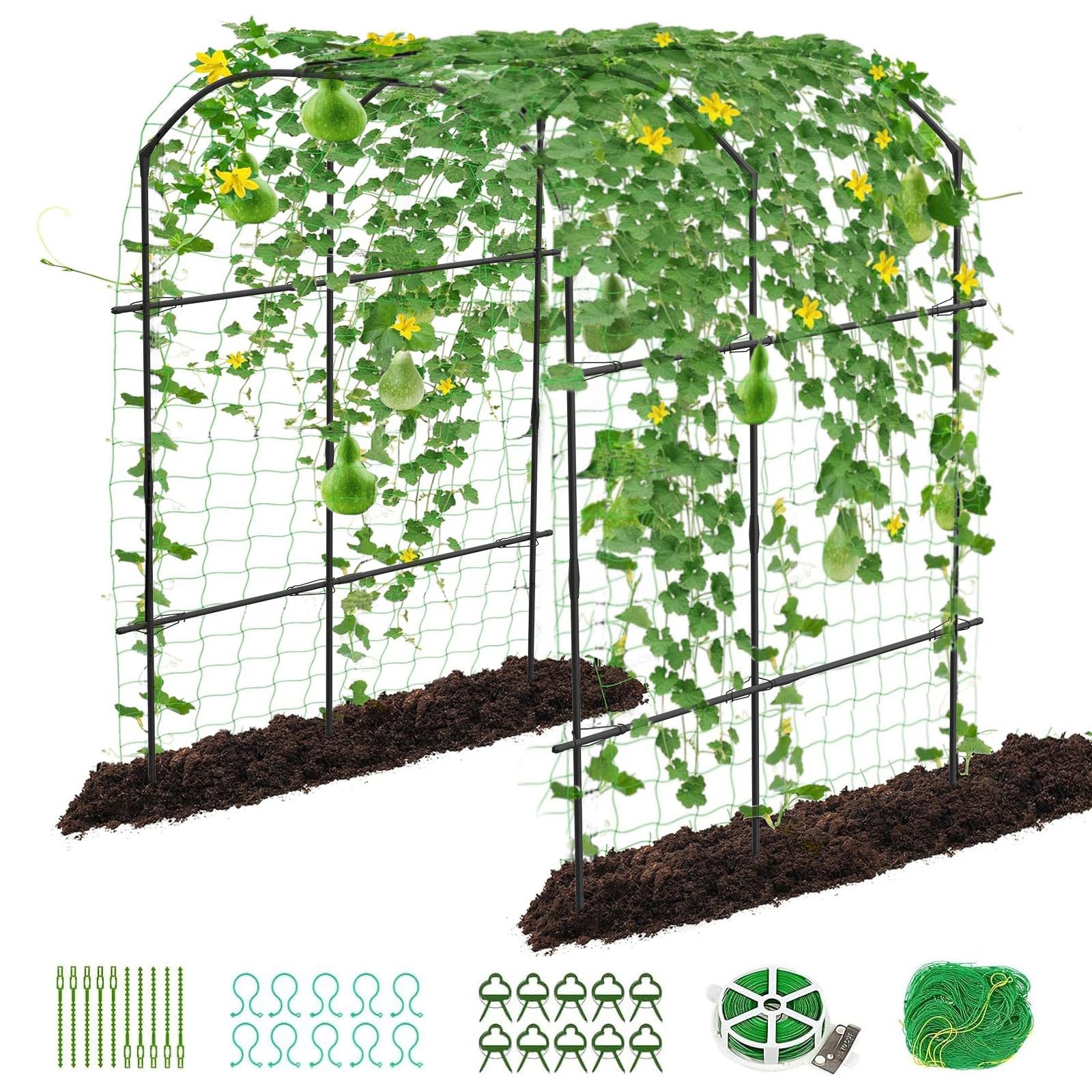 Rankhilfe gurken 220cm hohes Rankhilfe Rankbogen aus Metall Gartenbogengitter mit Gartenklammern und gedrehtem Riemen für Kletterpflanzen Wein Gemüse Obst Blumen Hof Rasen (190x180x220cm)