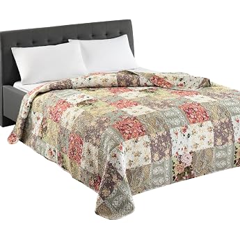 Delindo Lifestyle Tagesdecke Patchworkdecke Dakota im Vintage Design Einzelbett Bett berwurf im Patchwork Stil 140x210 cm