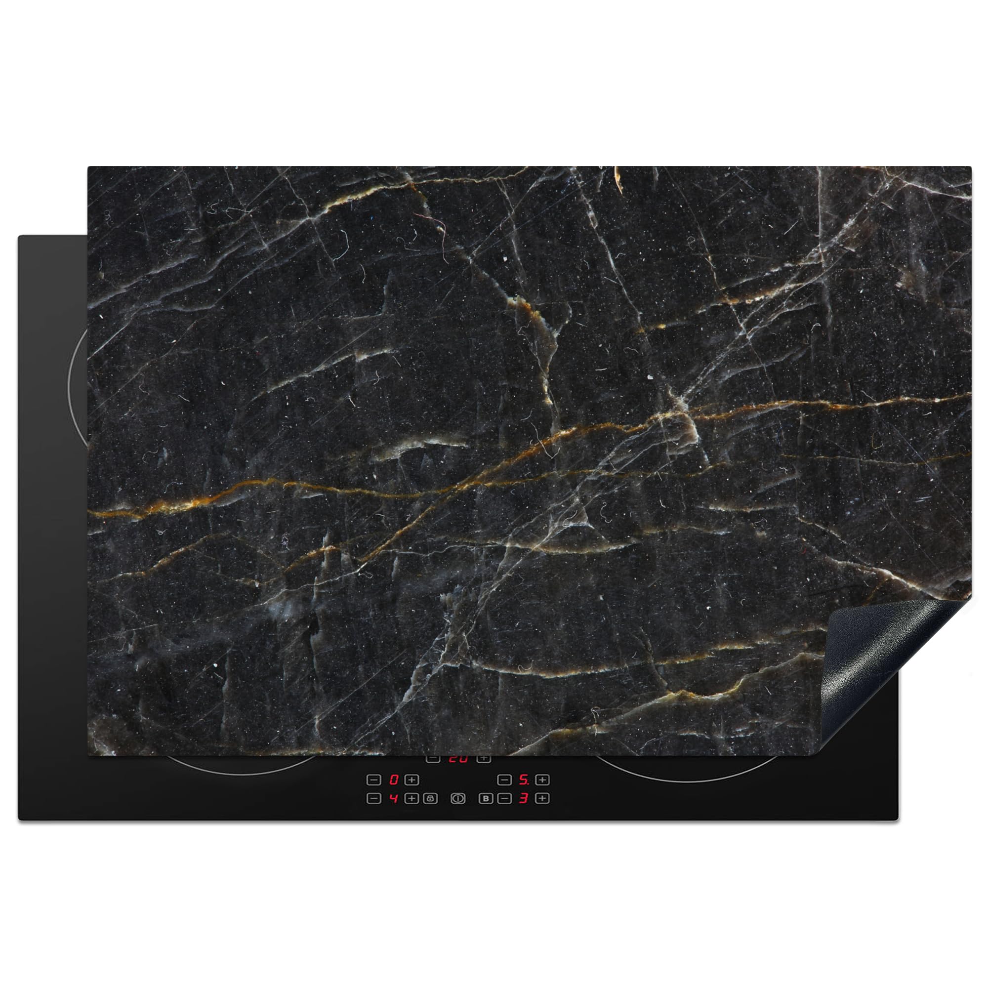 KitchenYeah© Induction Hob Cover Protector Mat 20.5"x30.7" / 78x52 cm Kitchen Universal Ceramic Covers for Electric Cookers Vinyl Marble - Black - Gold - Grey - Marble Texture — image 1