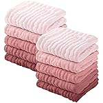 Yoofoss Muslin Baby Washcloths 100% Organic Cotton Face Towels 10 Pack Wash Cloths for Baby 12x12in Soft and Absorbent Baby Wipes (Gradient Pink)