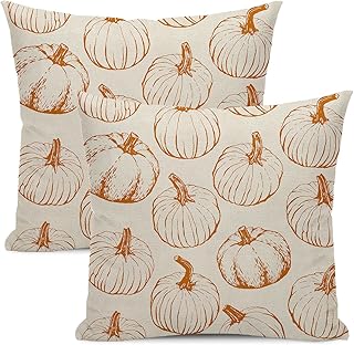 Fall Throw Pillow Covers 18 x 18 Set of 2 Burnt Orange Pumpkin Autumn Pi...