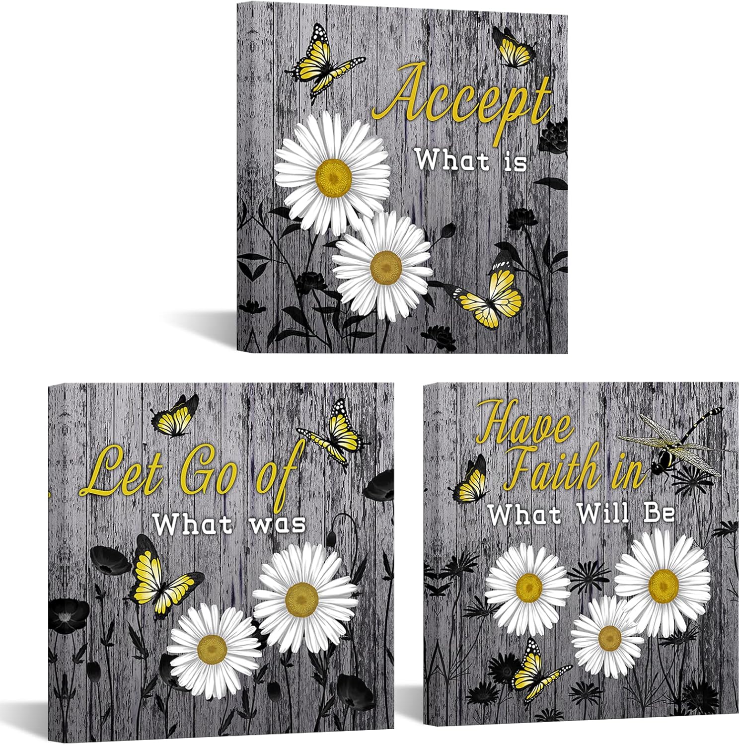 LevvArts Daisy Wall Art Decor Rustic Inspirational Quotes Canvas Print Farmhouse Flowers Picture Paintings Decoration for Bathroom Ready to Hang
