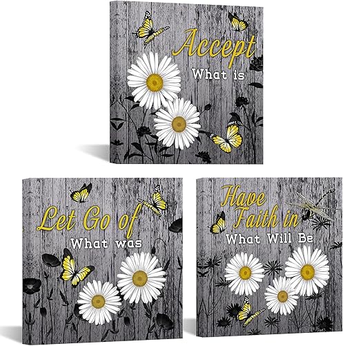 LevvArts Decoración de pared de margaritas, citas inspiradoras rústicas, impresión en lienzo, flores de granja, pinturas para decoración de baño,