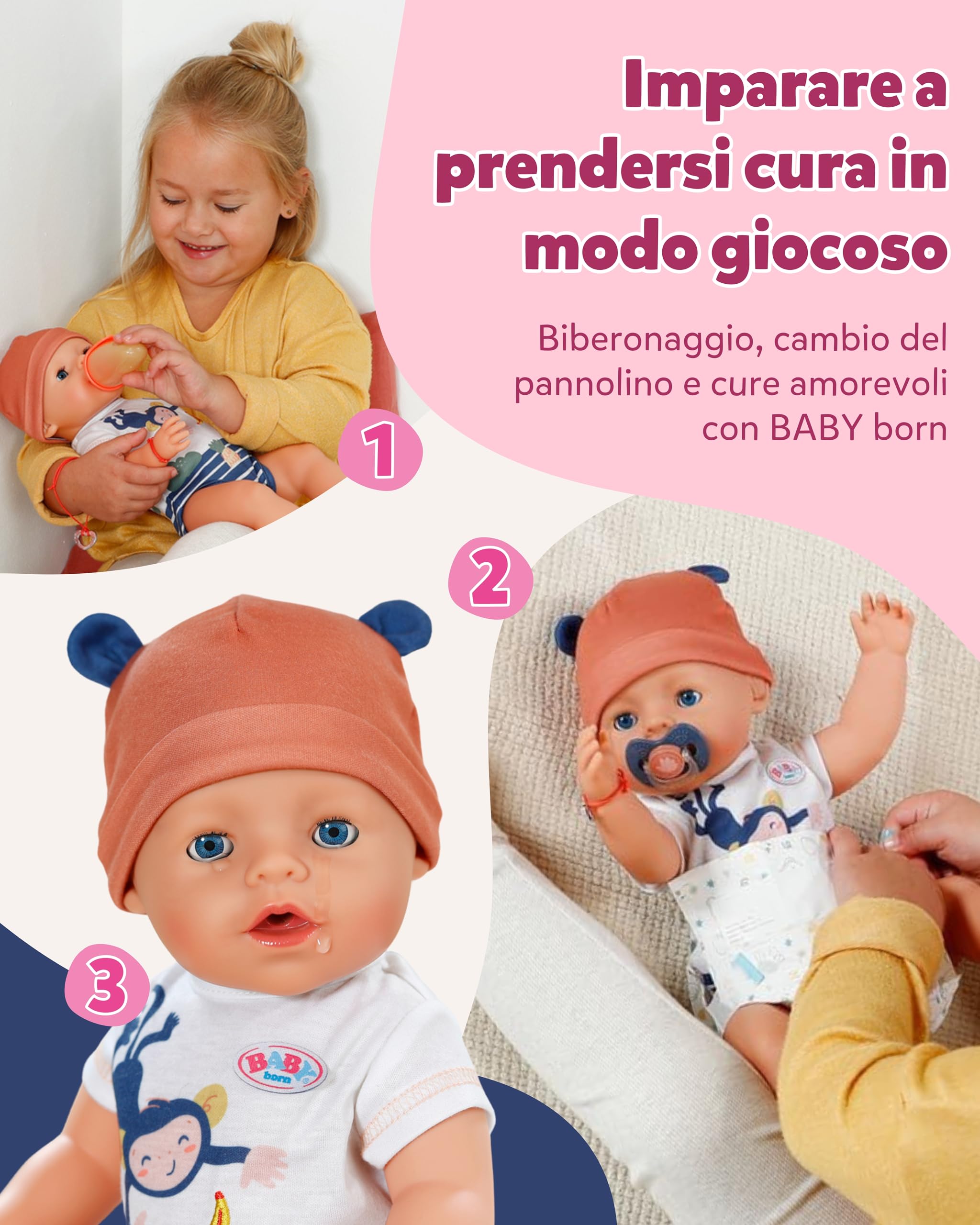 BABY born Emma in stile giungla - Bambolotto lungo 43 cm - 10 funzioni inclusi accessori e tutina in colori unisex - Funziona senza pile - Adatta a bambini dai 3 anni
