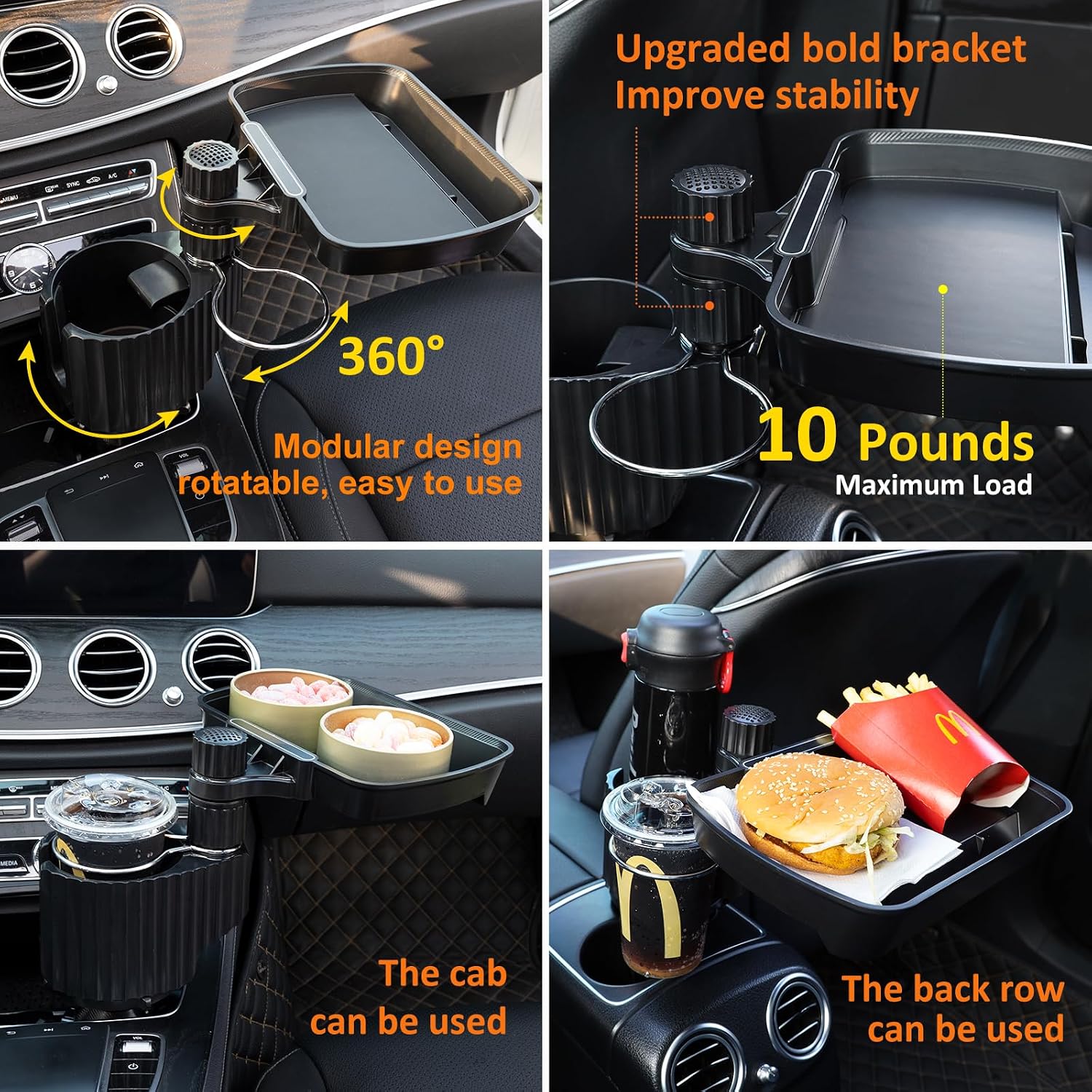 Car Large Cup Holder Expander, 3-in-1 Cupholder Extender with Swivel and Detachable Snack Food Tray Table for Eating, Travel Essentials for Road Trips for Driver. Model A image 4