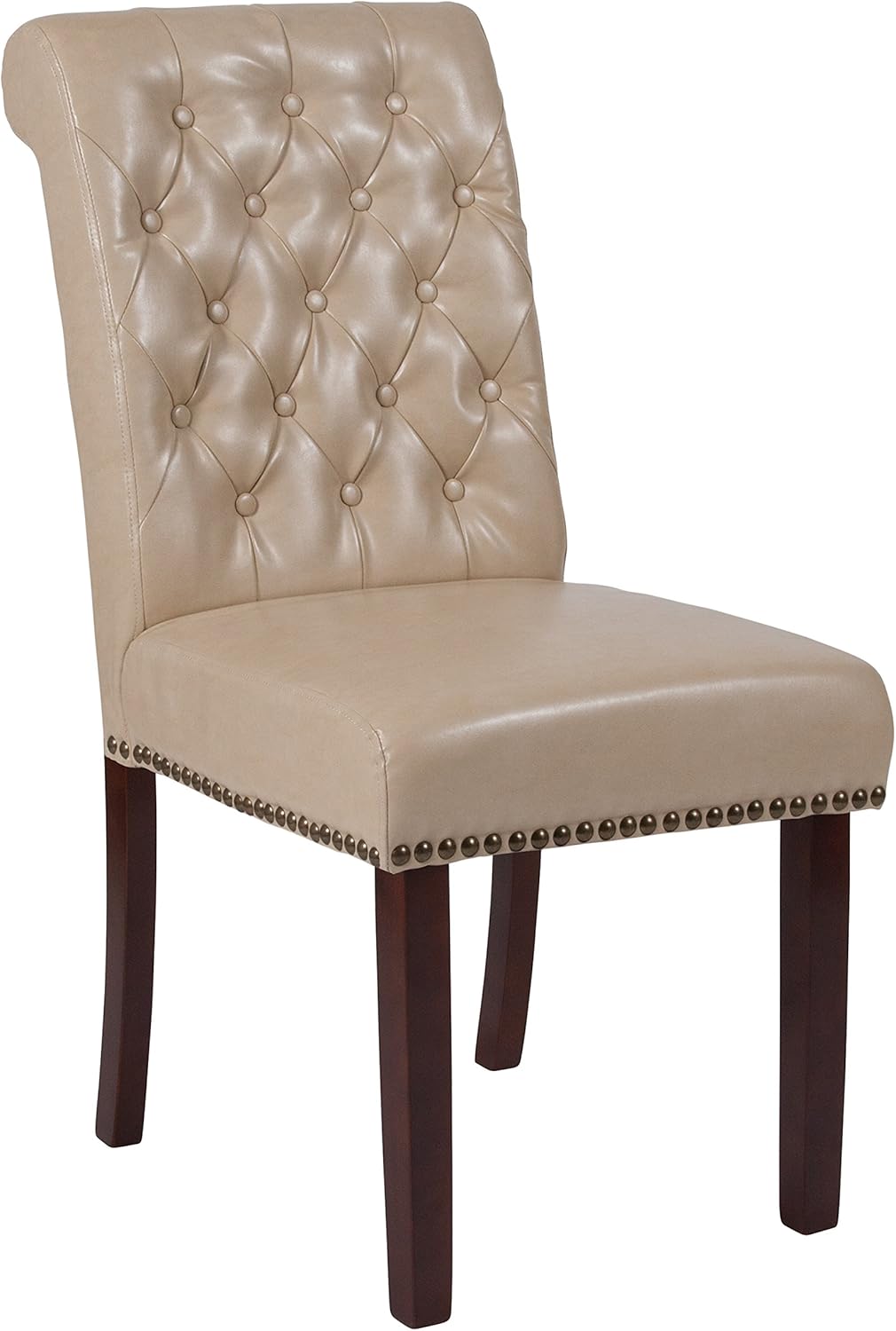 EMMA + OLIVER Brown LeatherSoft Tufted Parsons Chair with Rolled Back & Nail Trim