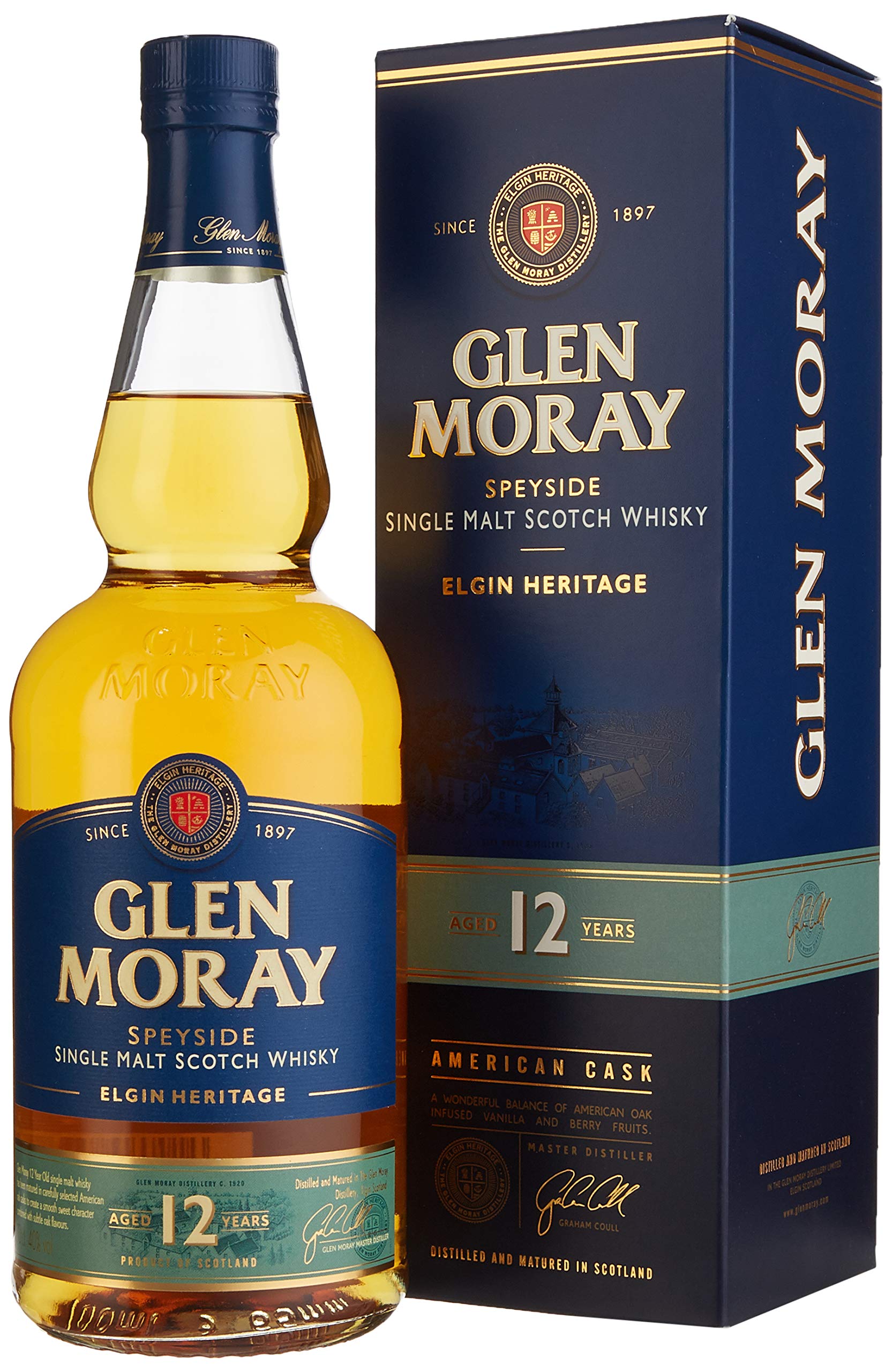 Glen Moray 12 Jahre | Schottischer Single Malt Whisky aus der Speyside | mit Geschenkverpackung | 1 x 0,7 l