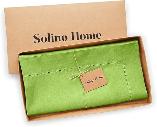 Miniatura 4 de Solino Home Mantel de lino de 52 x 52 pulgadas, mantel de lino 100% puro color verde lima, manta clásica con vainica, lavable a máquina