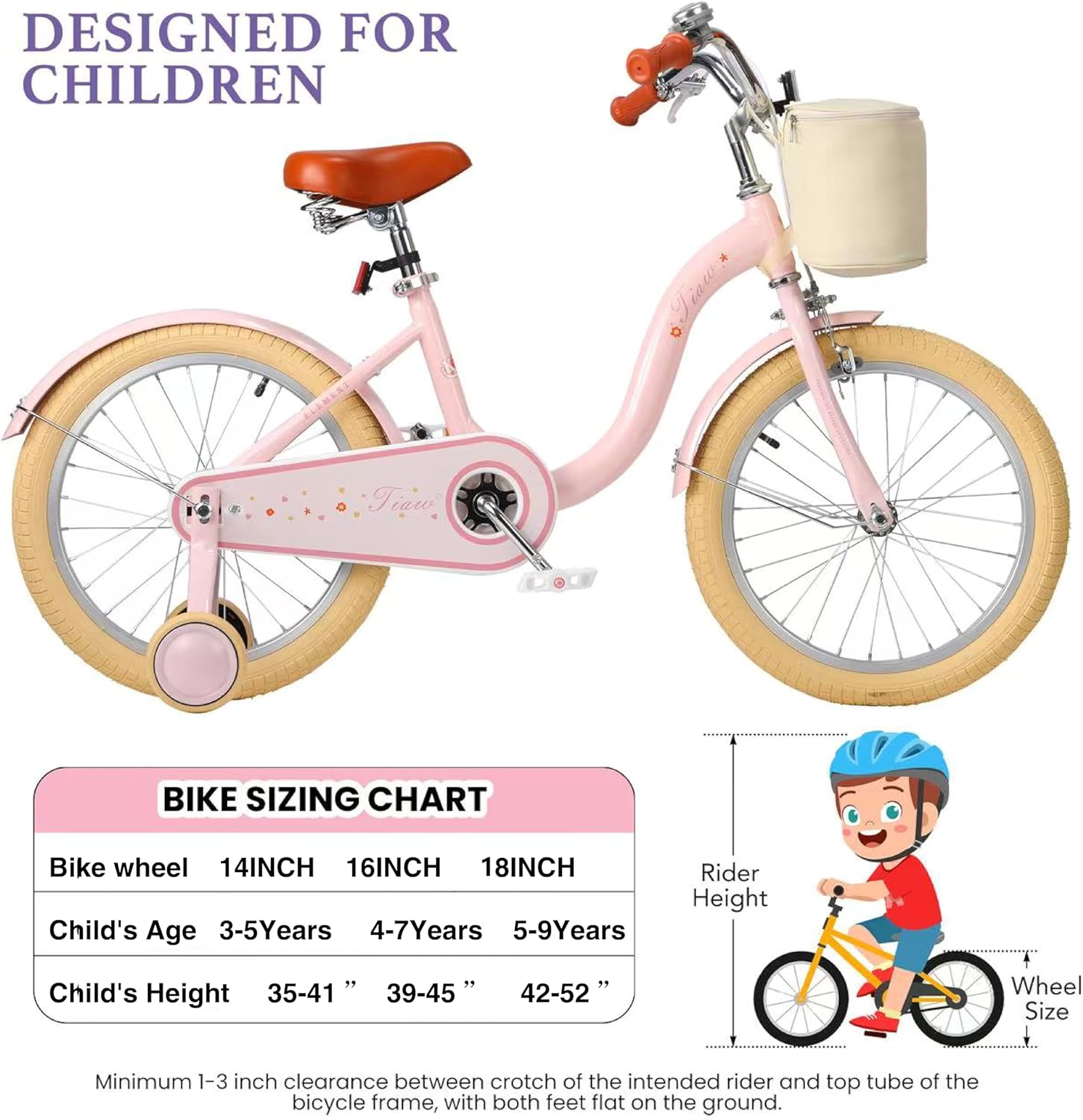 Girls Bike 14 16 18 Inch for Ages 3-9, Kids Bike with Training Wheels, Hand & Foot Brake, Adjustable Seat, 85% Assembled Girls Bicycle for Beginner Riders