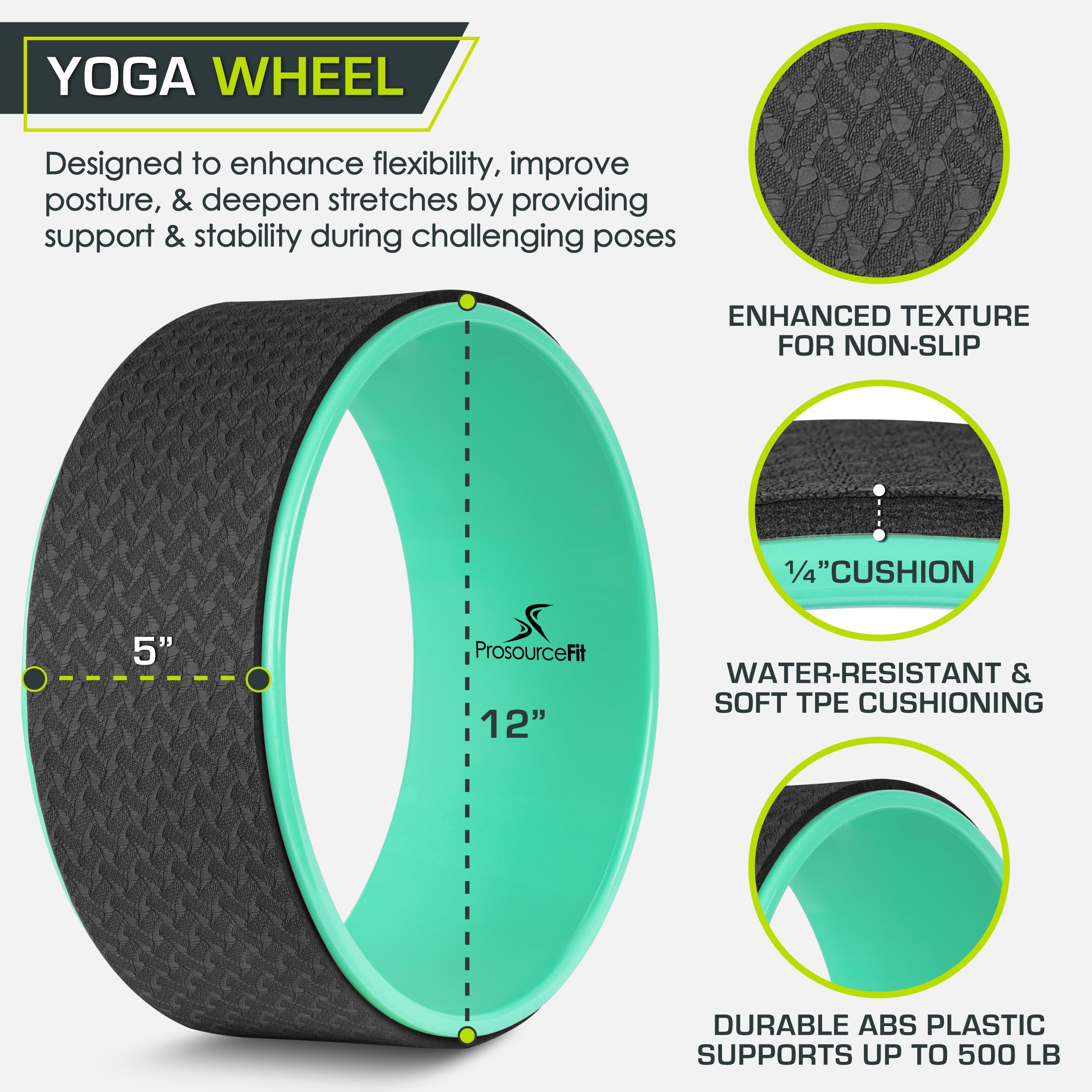 ProsourceFit Yoga Wheel Prop 12” for Improving Yoga Poses & Backbends, Flexibility, Balance, Stretching, Relaxation